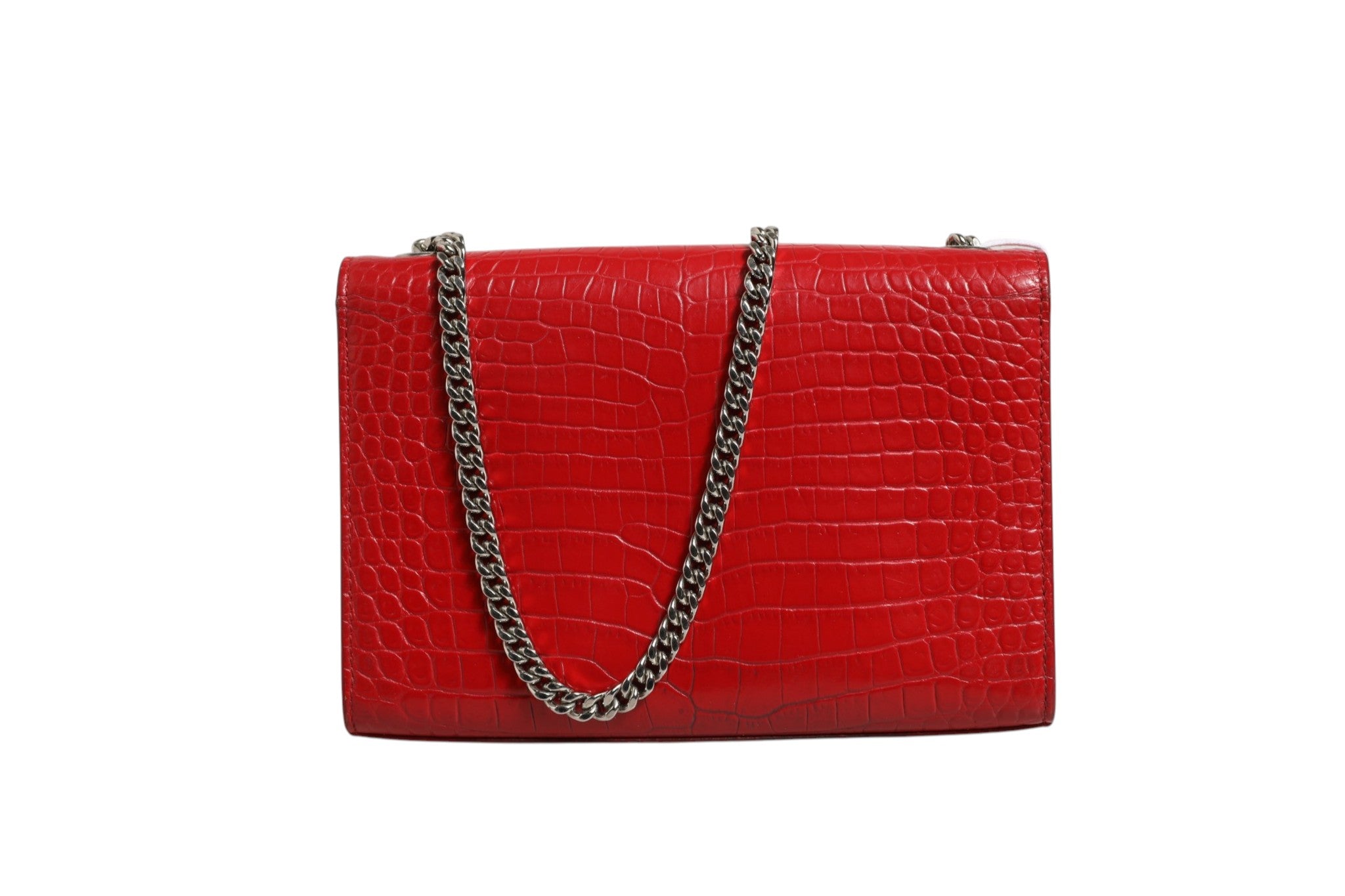 Saint Laurent Kate Tassel Chain Bag aus rot krokogeprägtem Leder