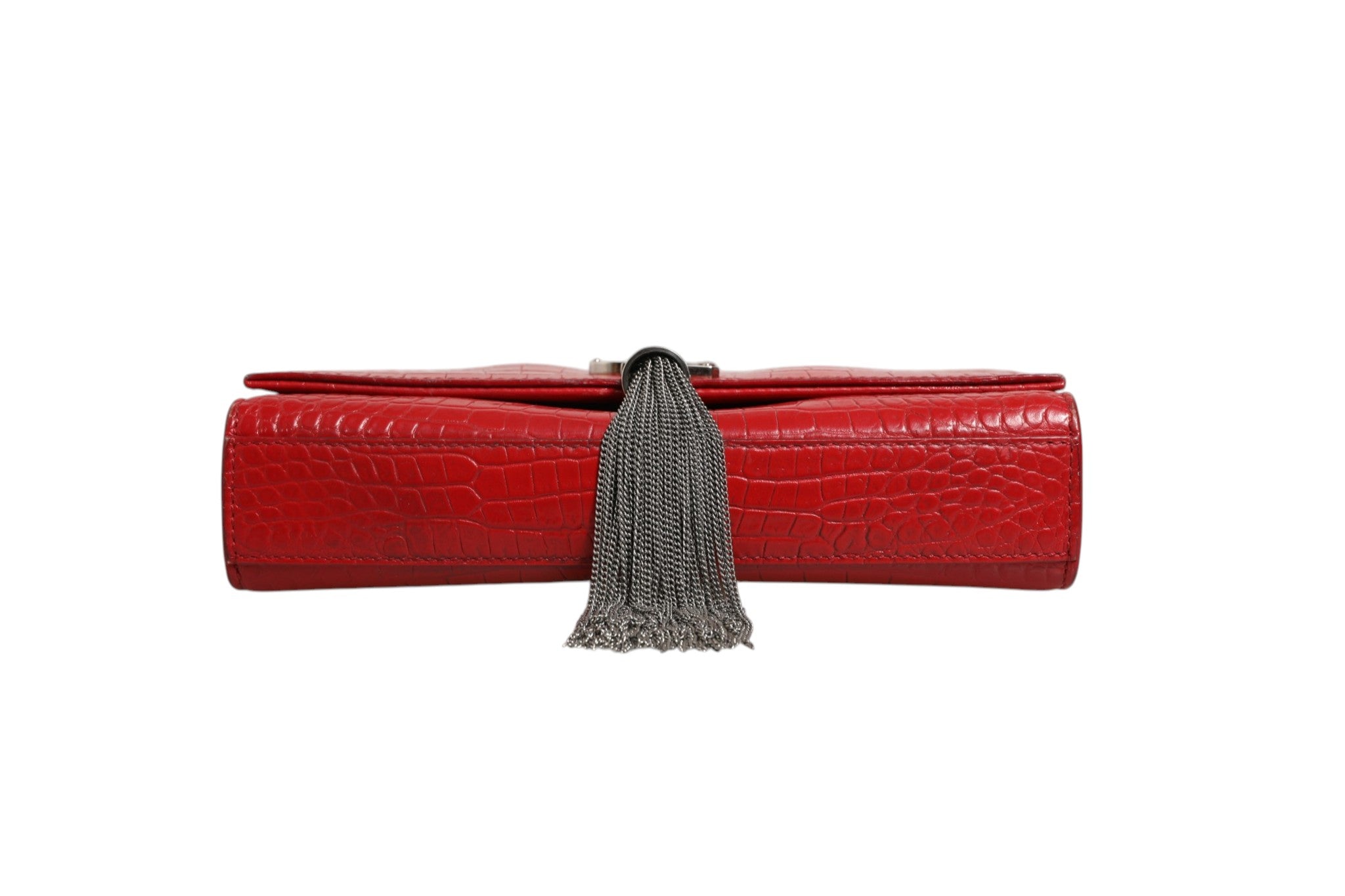 Saint Laurent Kate Tassel Chain Bag aus rot krokogeprägtem Leder