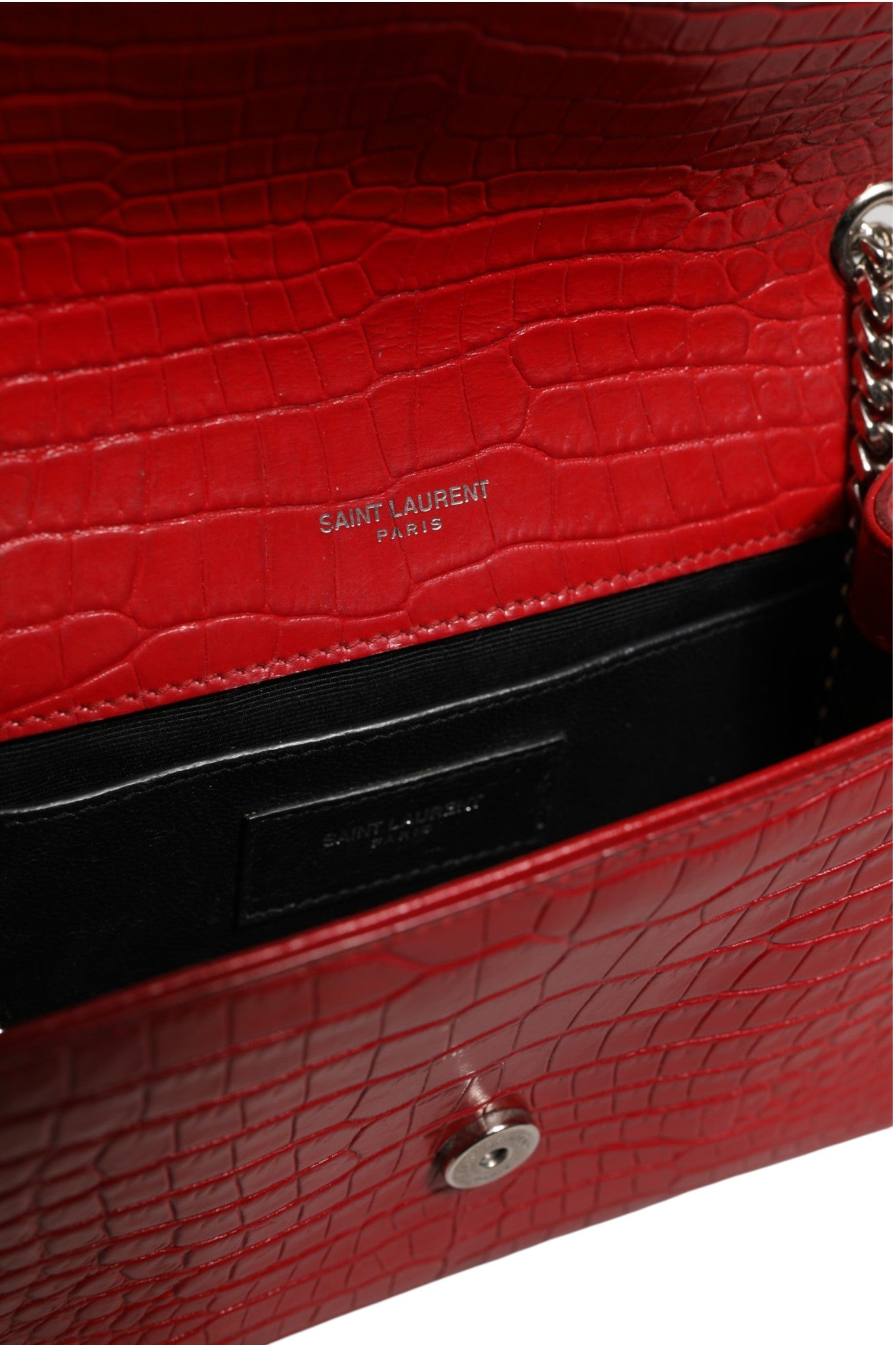 Saint Laurent Kate Tassel Chain Bag aus rot krokogeprägtem Leder
