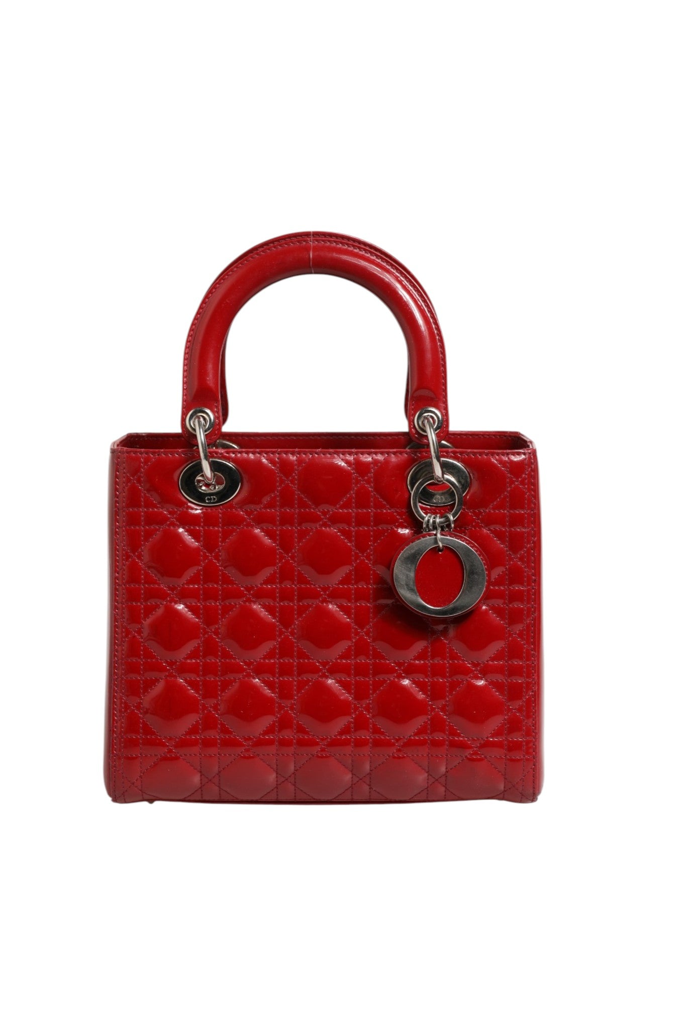 Christian Dior Cherry Red Patent Leather Cannage Quilting Small Lady Dior Bag
