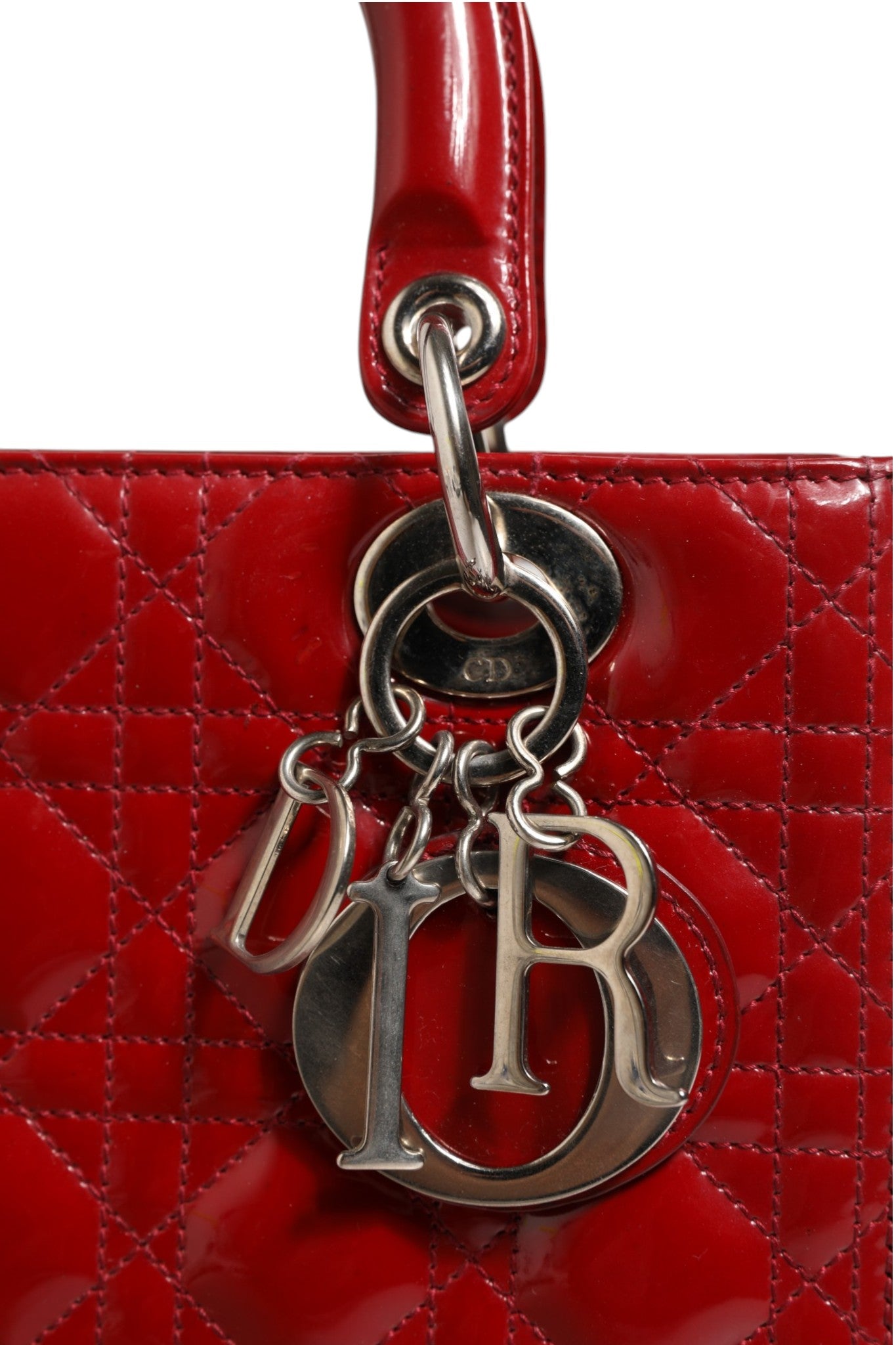 Christian Dior Cherry Red Patent Leather Cannage Quilting Small Lady Dior Bag