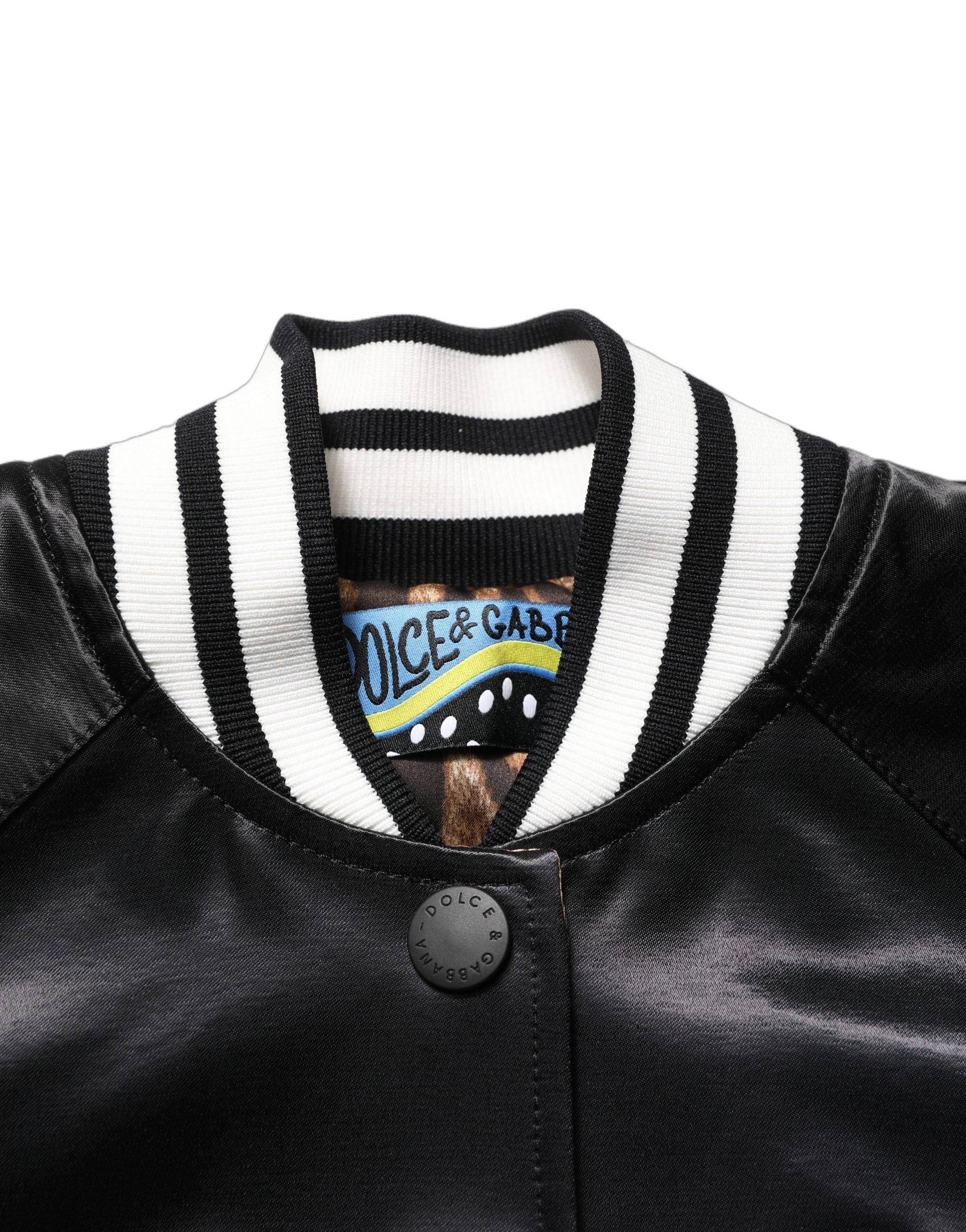 Dolce & Gabbana Schwarze Satin-Bomberjacke mit floraler Stickerei
