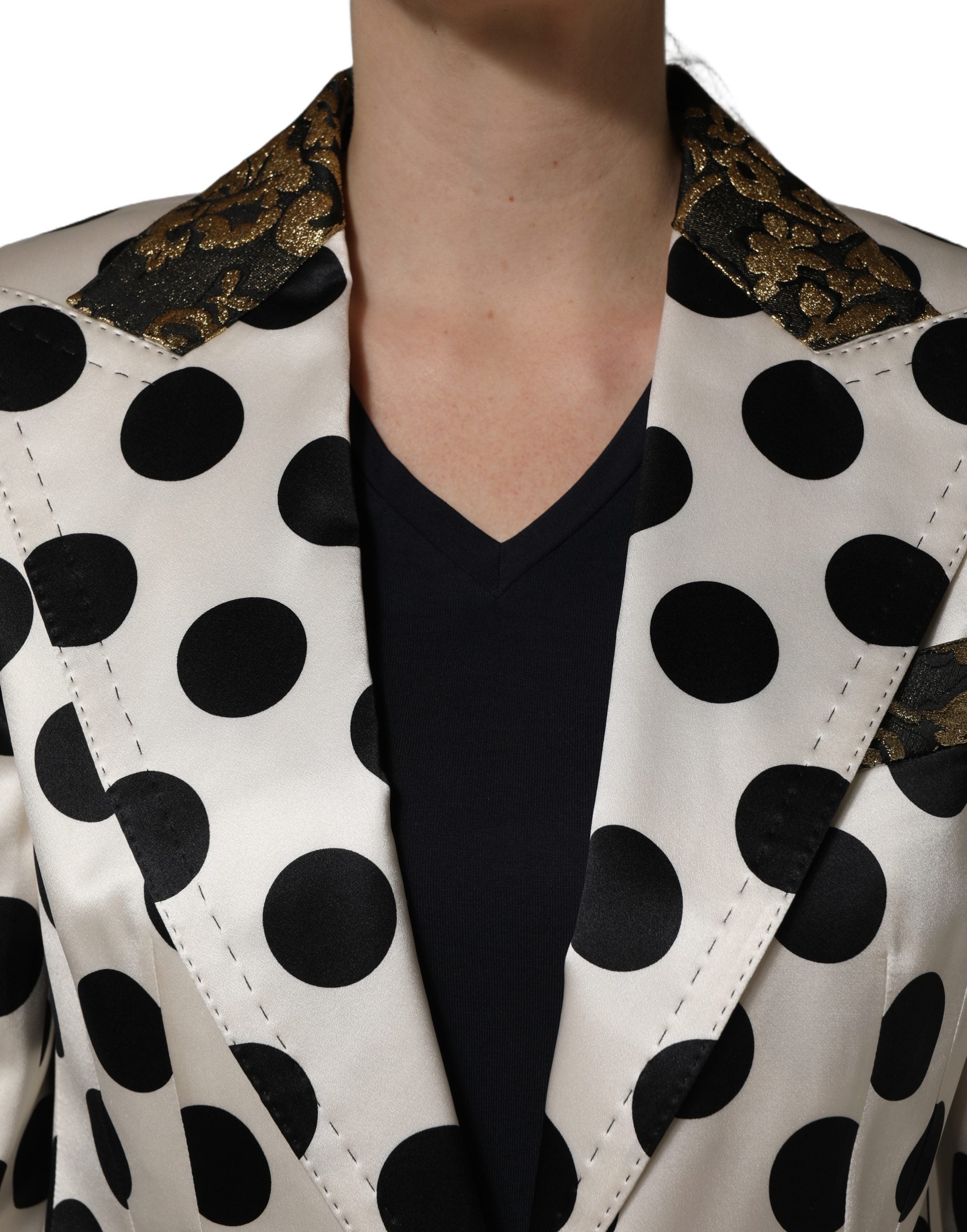 Dolce & Gabbana Weißer Brokat Blazer mit Polka-Dot-Print