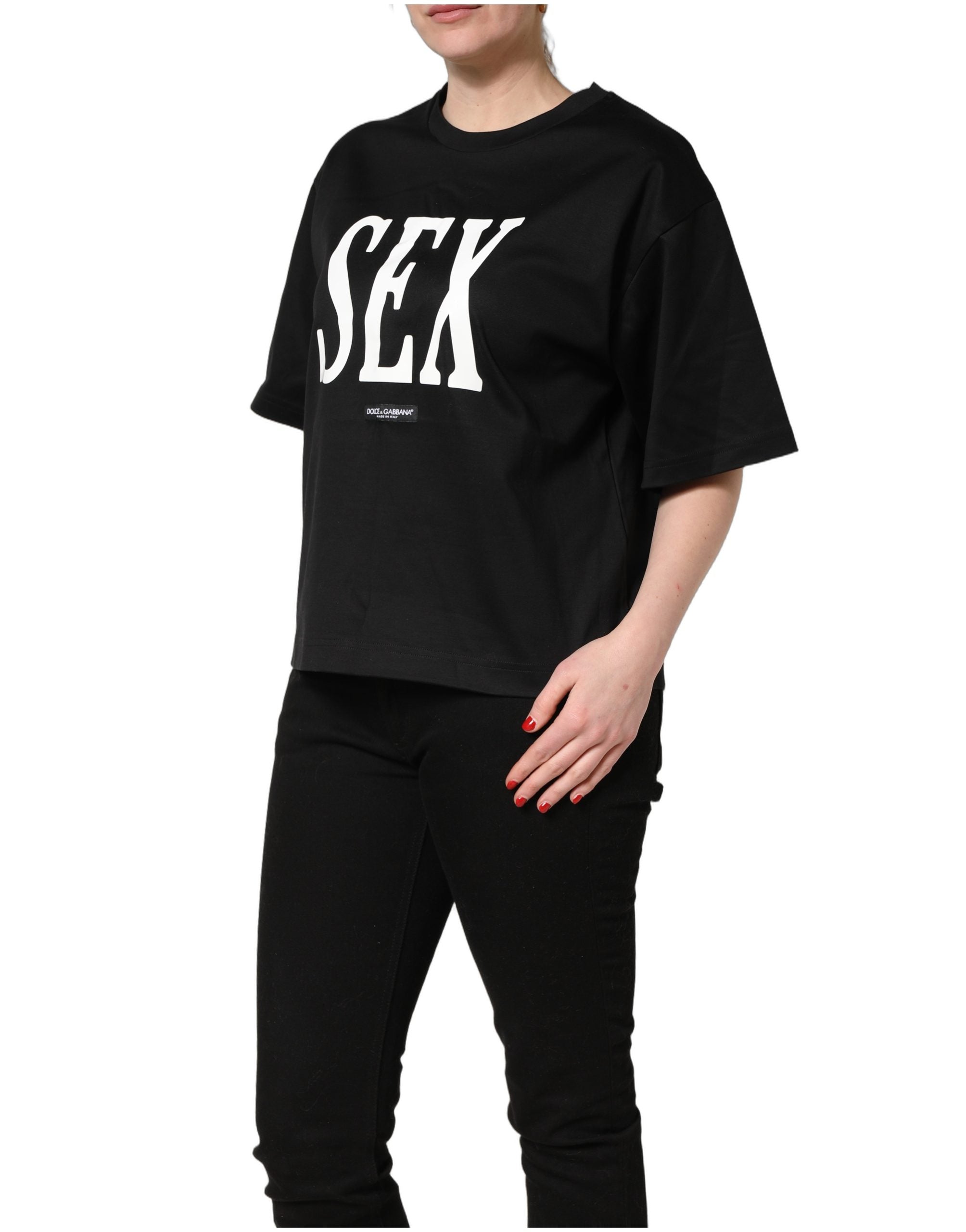 T-shirt Dolce & Gabbana noir en jersey à manches courtes, col rond et motif graphique