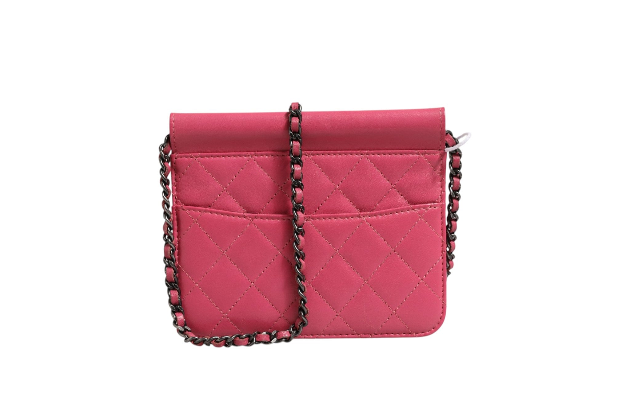 Sac à rabat classique mini carré en cuir d'agneau matelassé rose Chanel
