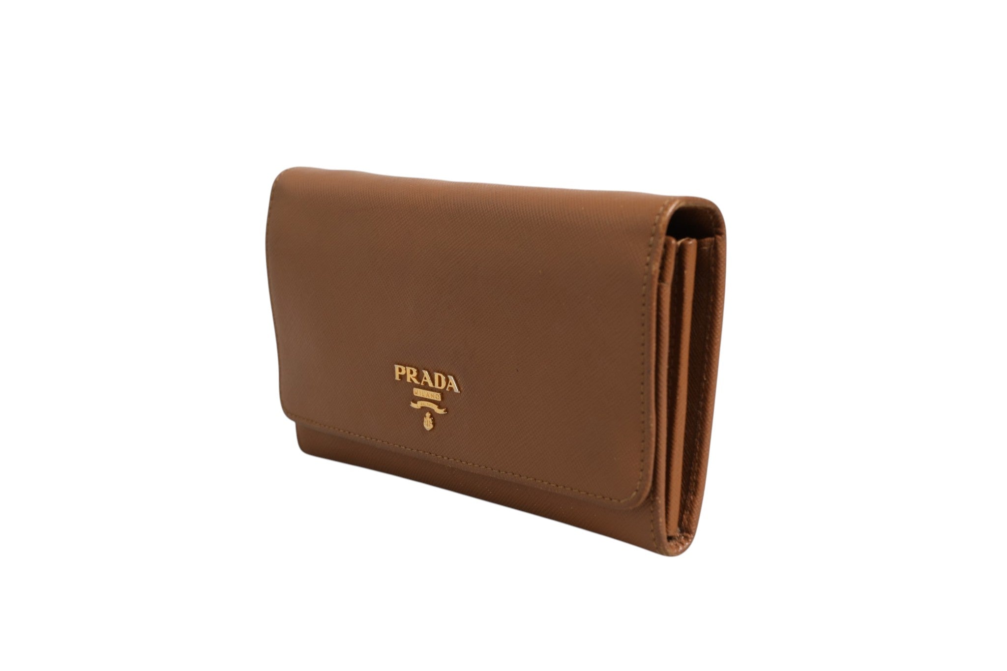 Bandoulière de portefeuille Prada marron et or