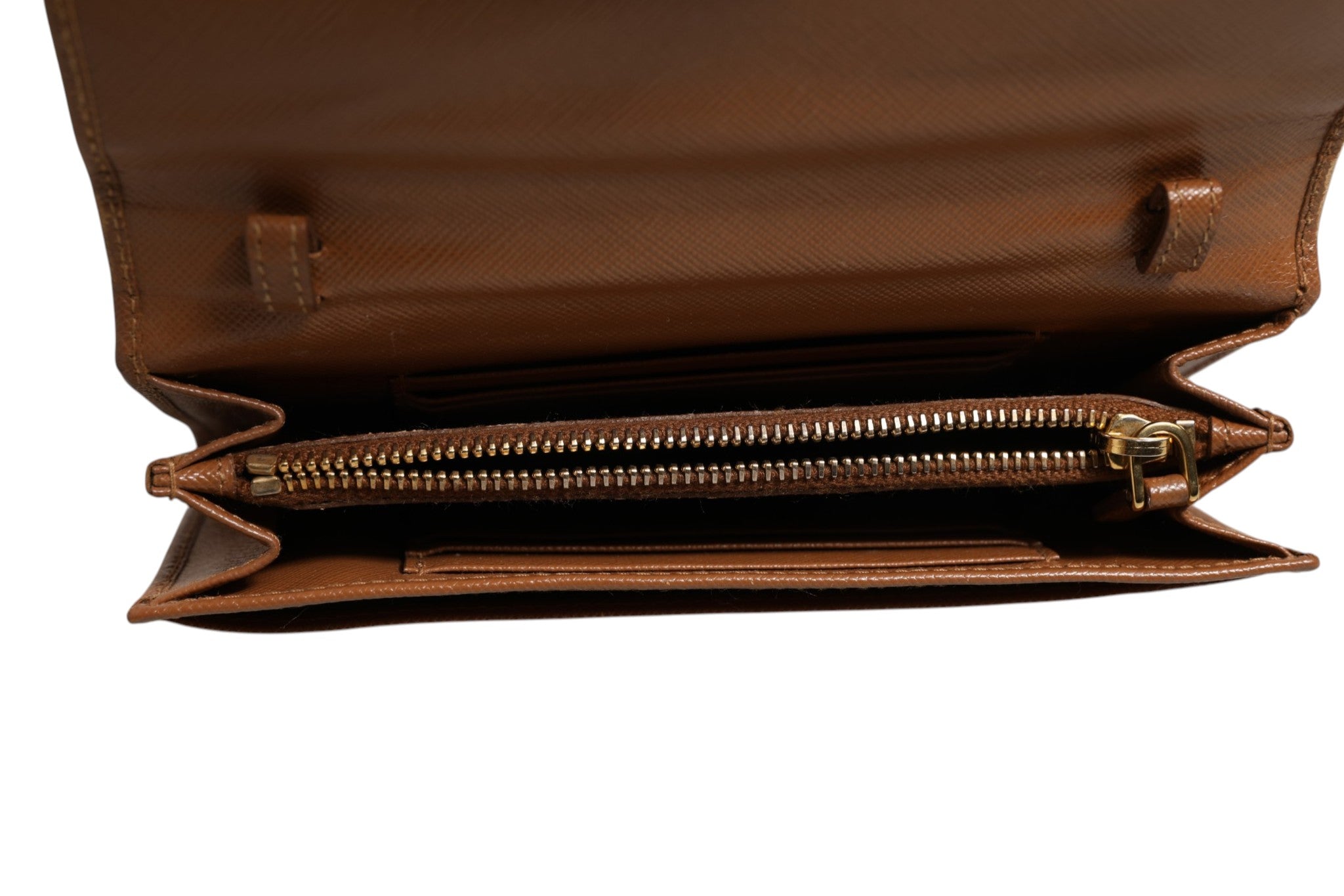 Bandoulière de portefeuille Prada marron et or