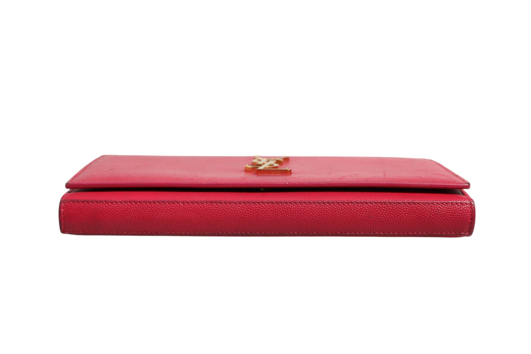 Saint Laurent Rote Leder Monogramm-Geldbörse mit Kette