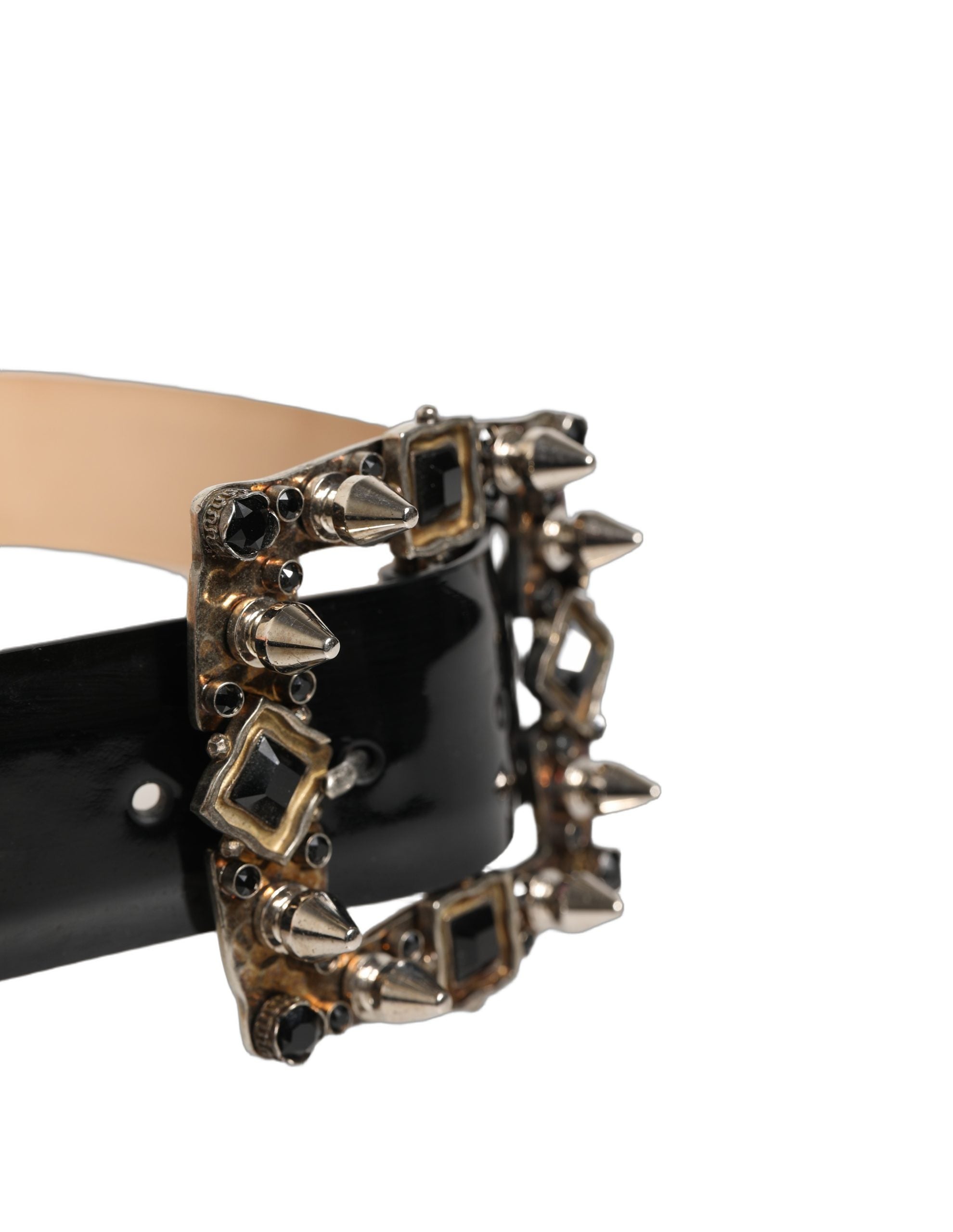 Dolce & Gabbana Gürtel aus schwarzem Leder mit Metallschnalle und Kristallen