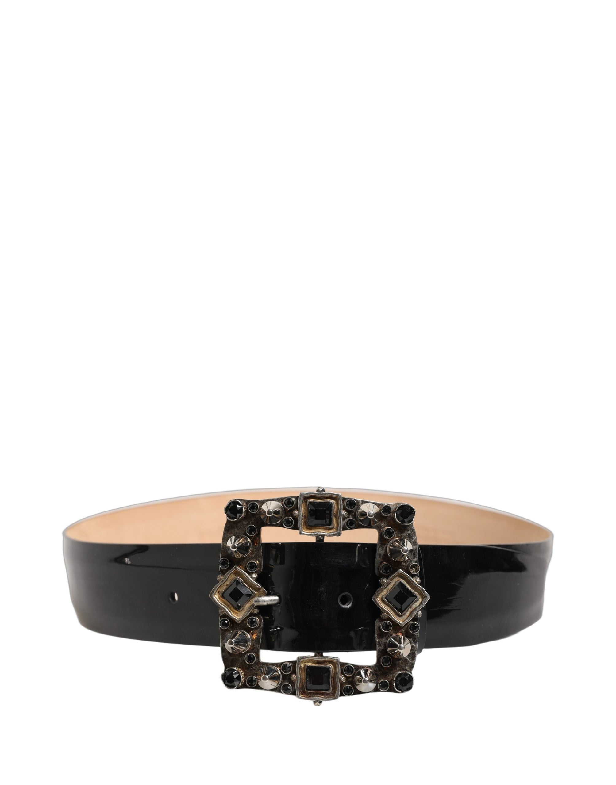 Dolce & Gabbana Gürtel aus schwarzem Leder mit Metallschnalle und Kristallen