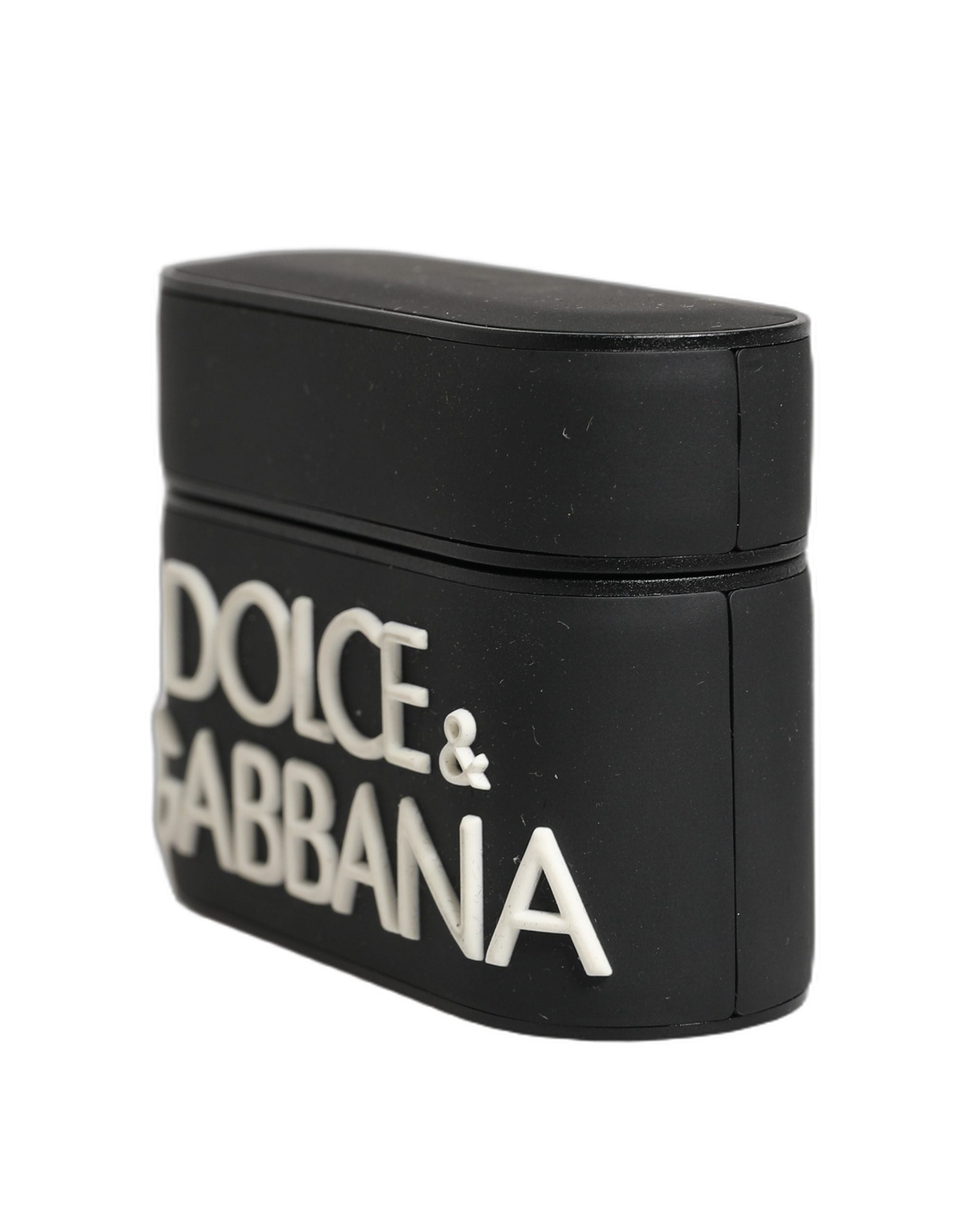 Dolce & Gabbana Hülle Schwarz PVC Geprägtes Logo Klapphalterung Damen Airpods