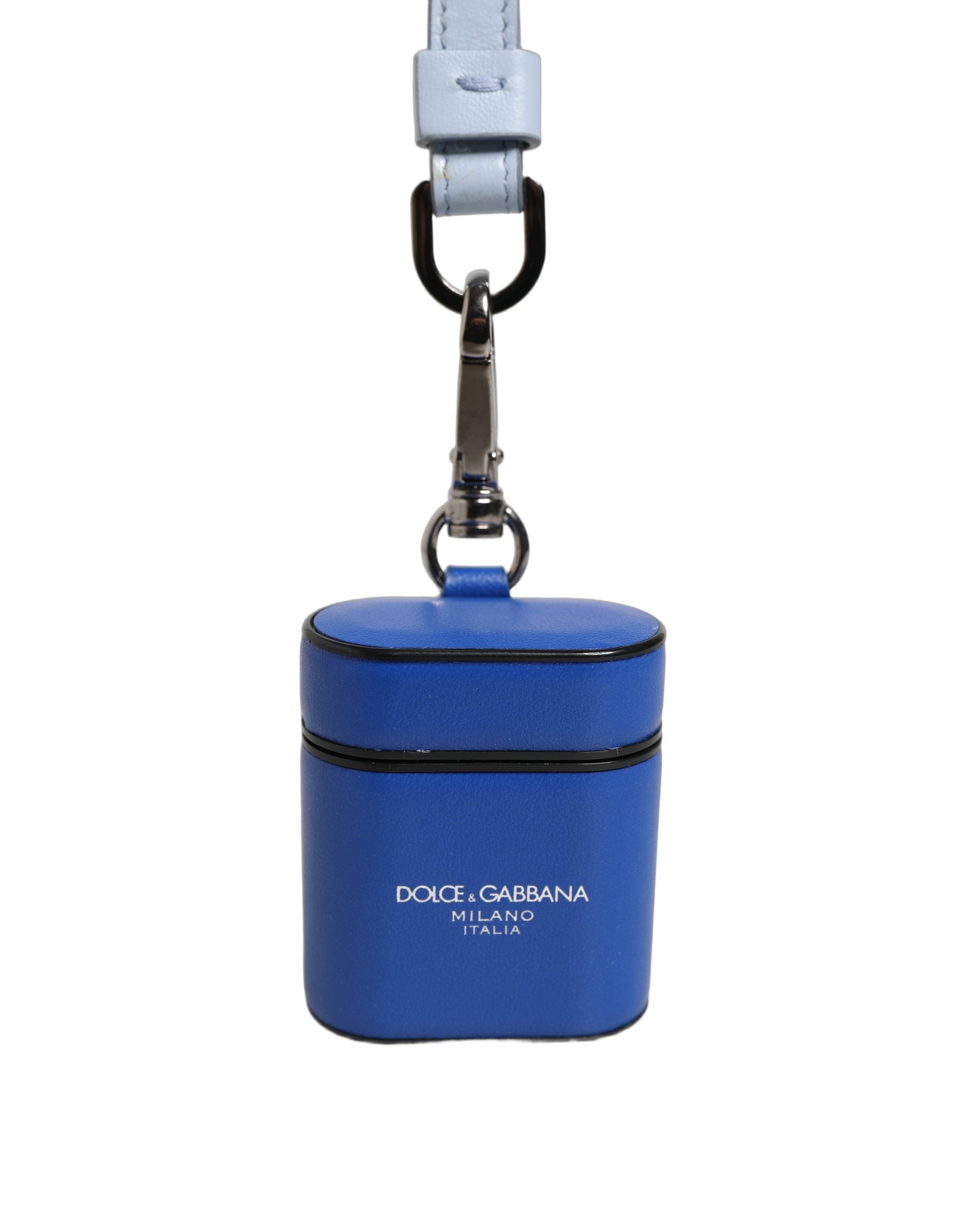 Dolce & Gabbana Étui AirPods en cuir de veau bleu avec logo et dragonne