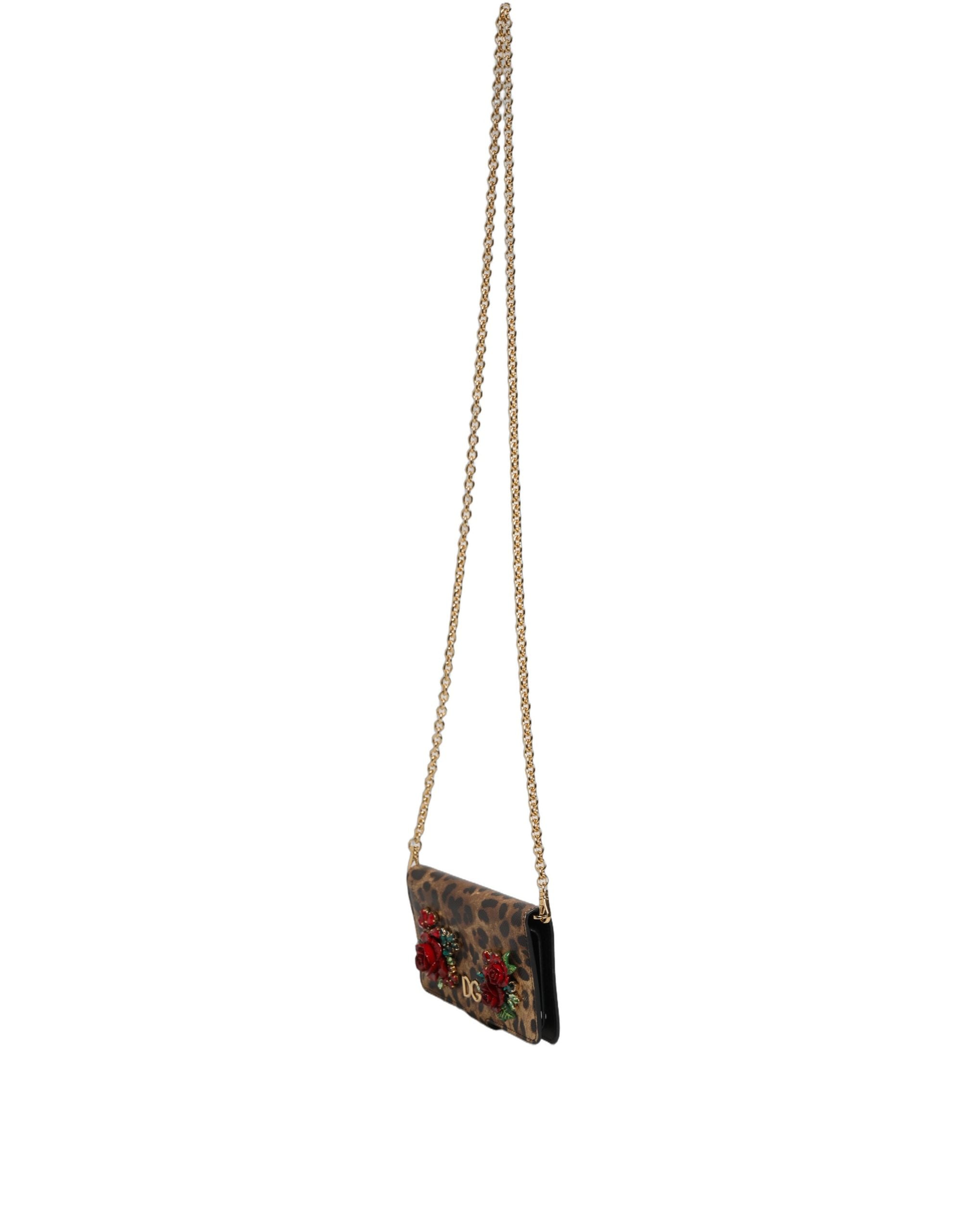 Étui à rabat Dolce & Gabbana léopard marron orné de cristaux pour iPhone X - XS