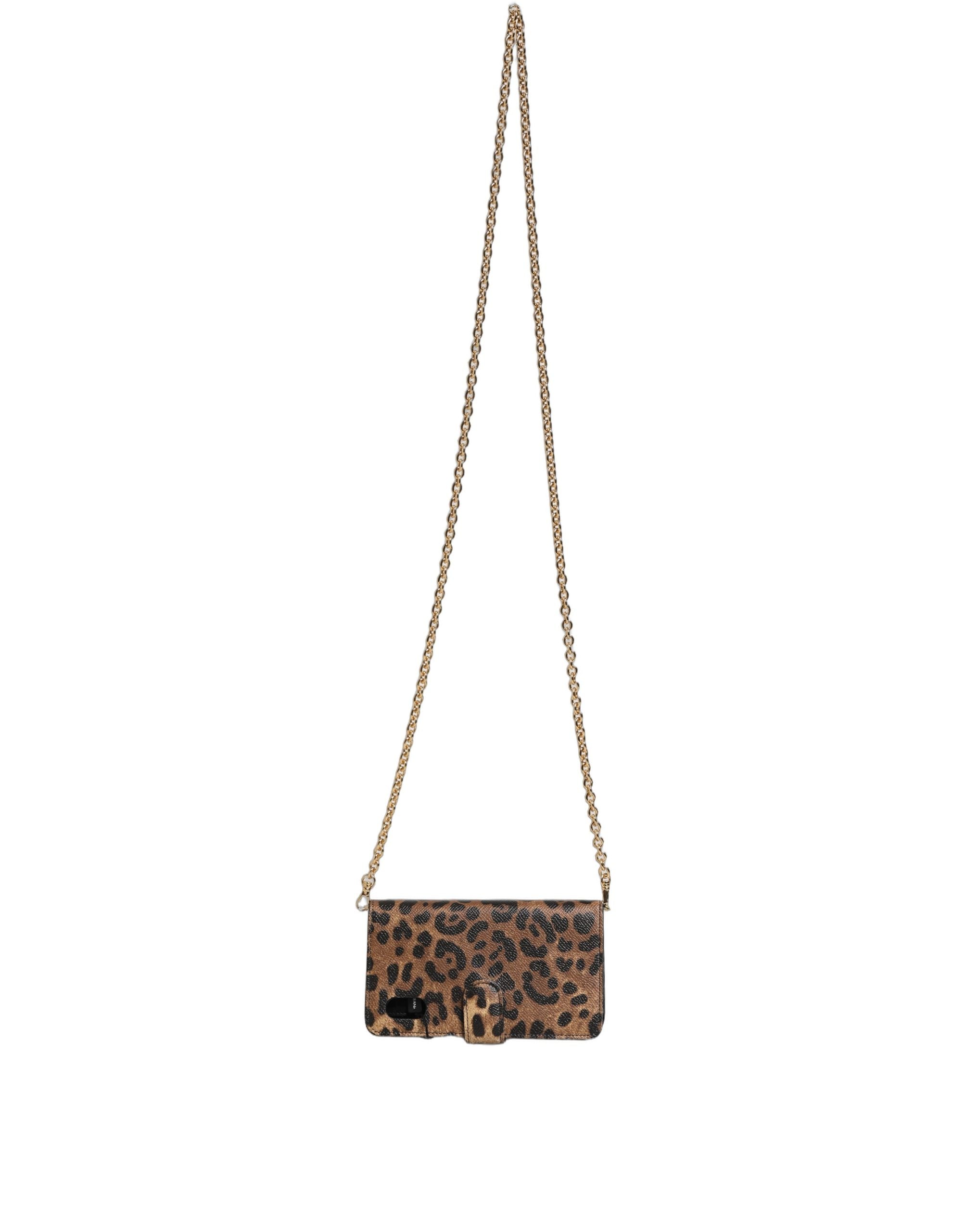 Étui à rabat Dolce & Gabbana léopard marron orné de cristaux pour iPhone X - XS