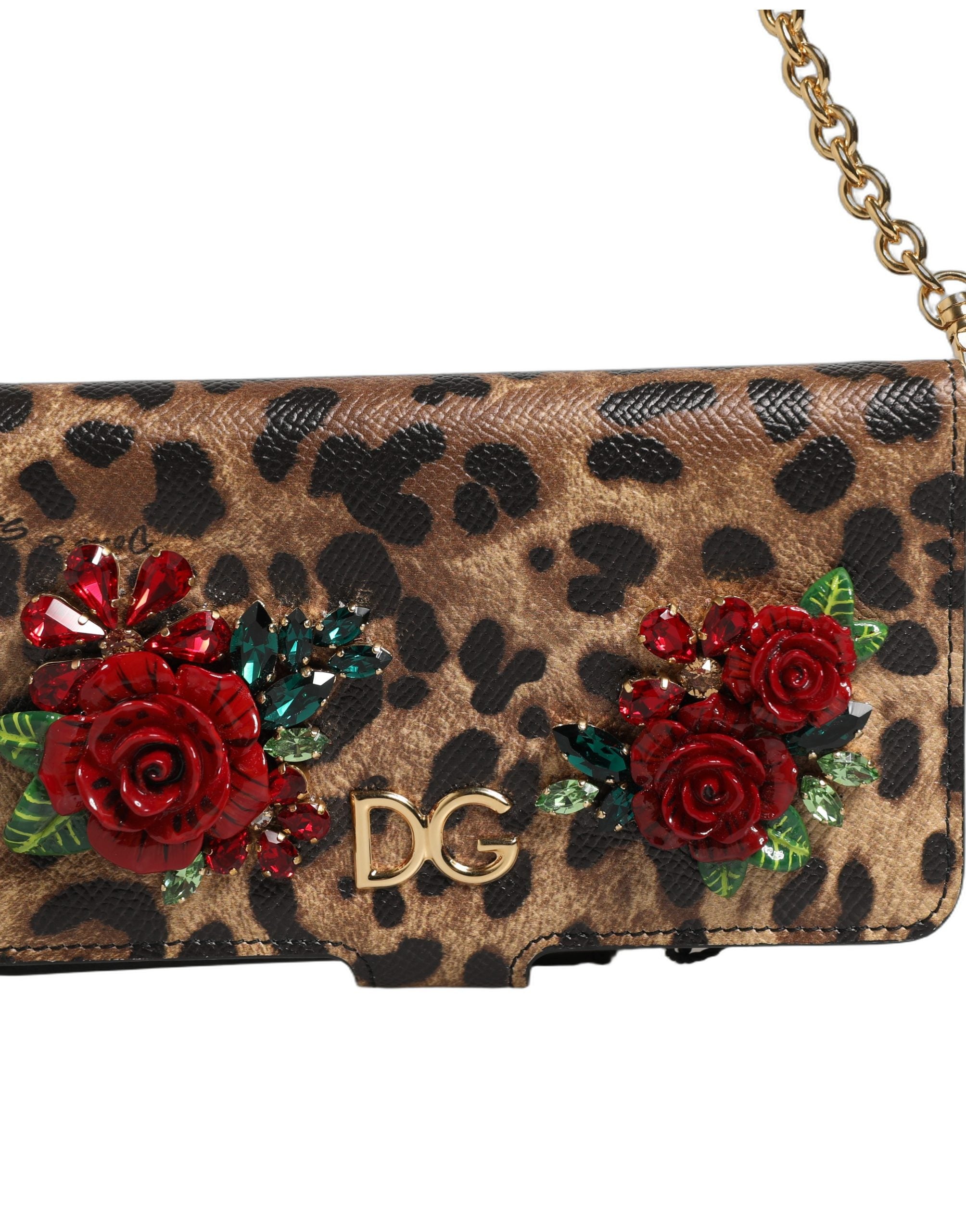 Étui à rabat Dolce & Gabbana léopard marron orné de cristaux pour iPhone X - XS