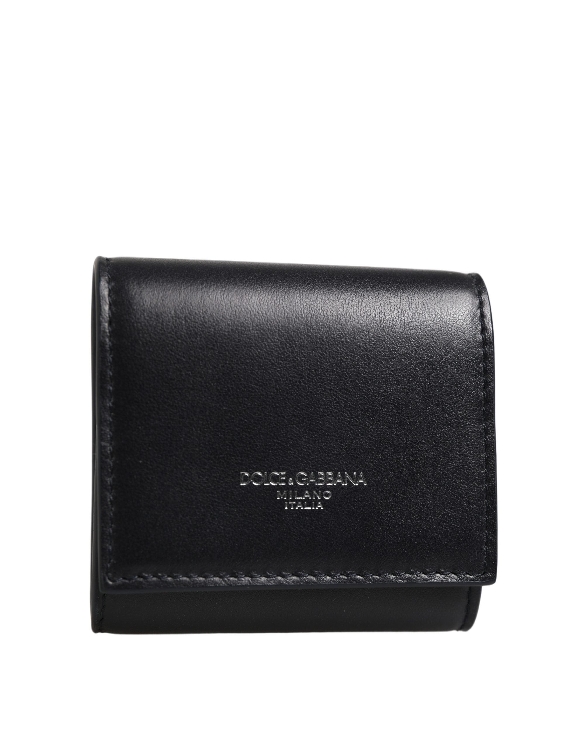 Dolce & Gabbana Geldbörse mit Münzfach aus schwarzem Kalbsleder und Logo-Print