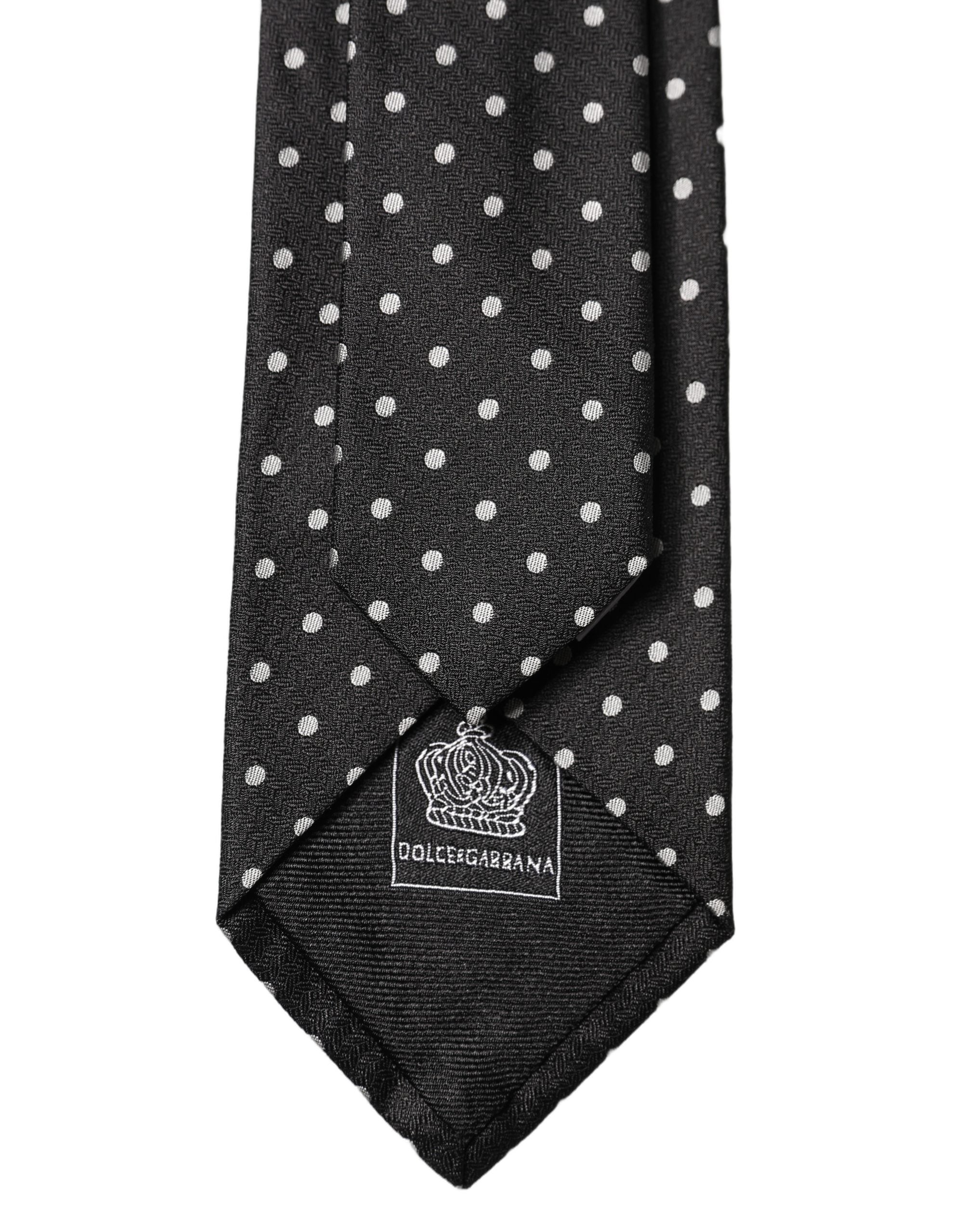 Dolce & Gabbana Schwarze Weiße Tupfen Seide Verstellbare Herren Krawatte
