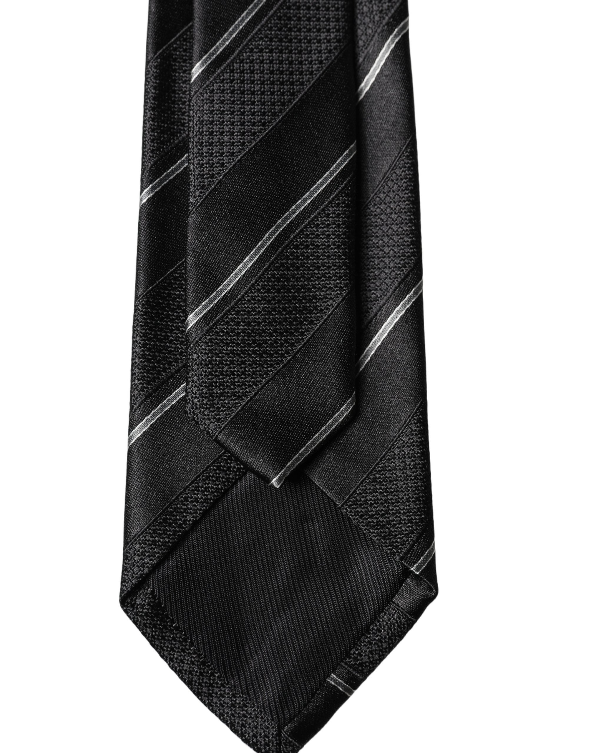 Cravate Homme Réglable Dolce & Gabbana Rayures Noires et Blanches 100% Soie
