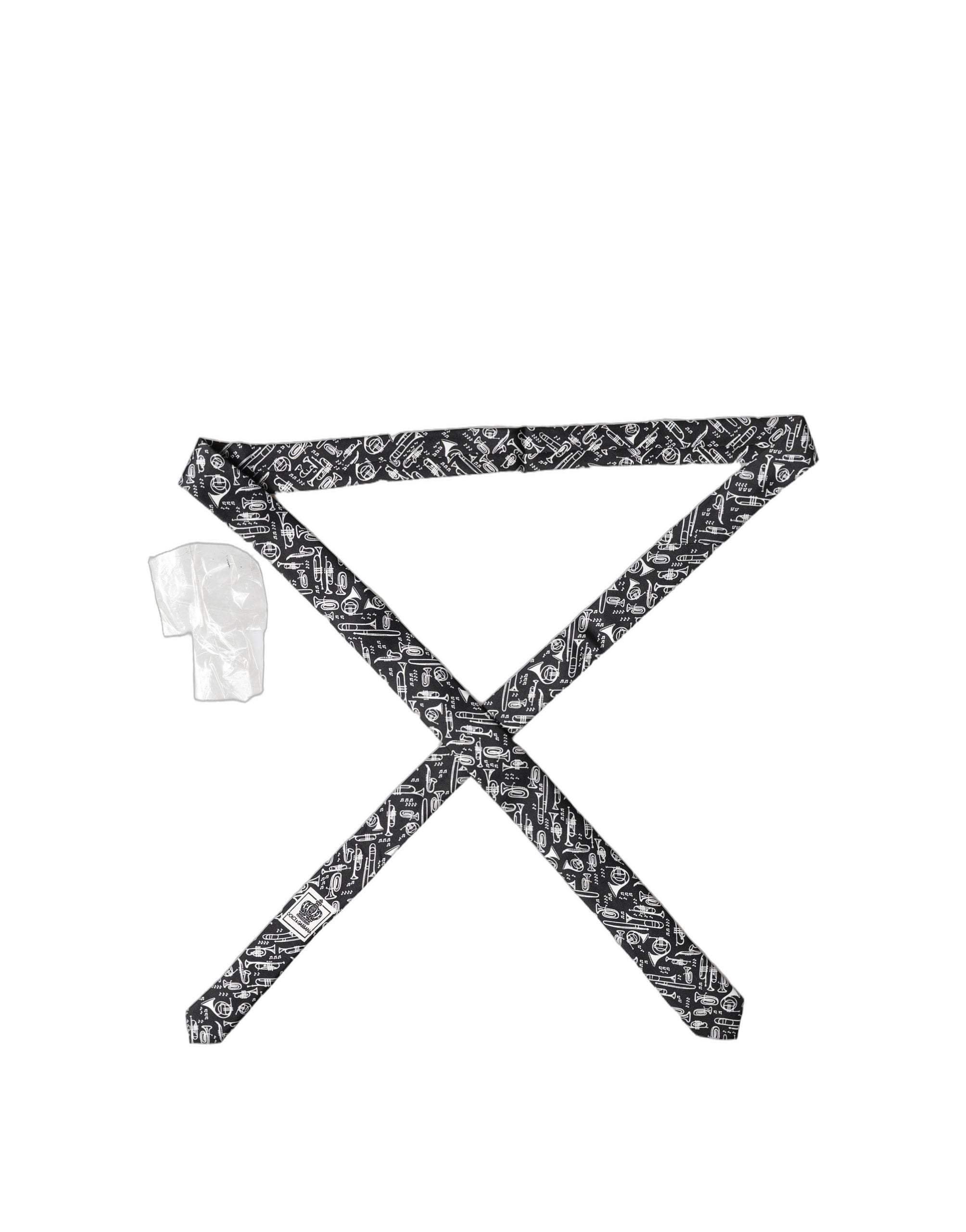 Cravate ajustable en soie imprimée trompette noire Dolce & Gabbana pour homme