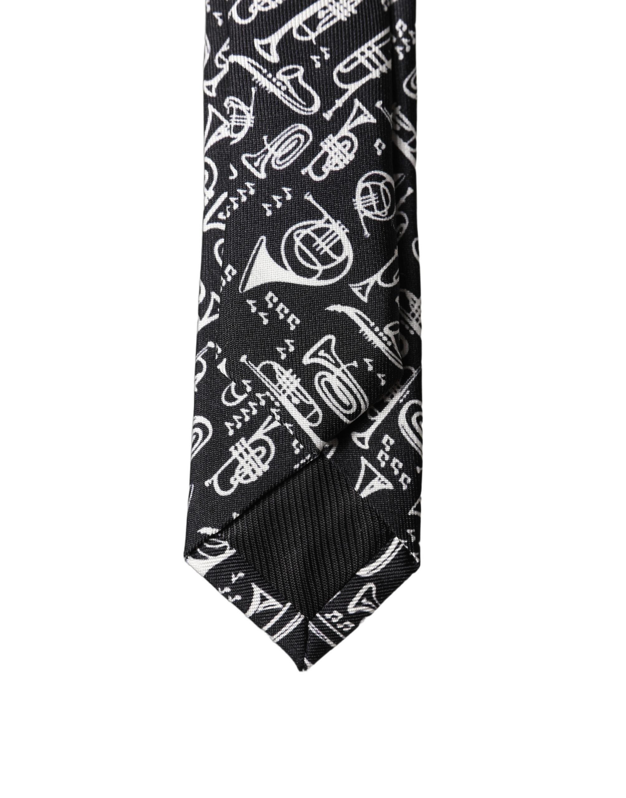 Cravate ajustable en soie imprimée trompette noire Dolce & Gabbana pour homme