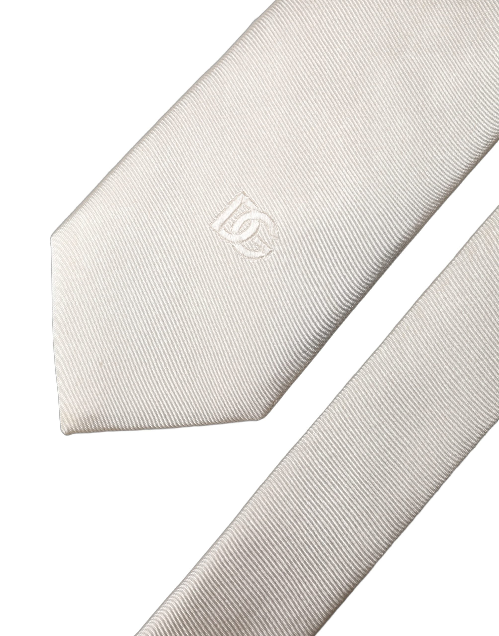 Dolce & Gabbana Off-White DG Stickerei Seidenkrawatte für Herren, verstellbar