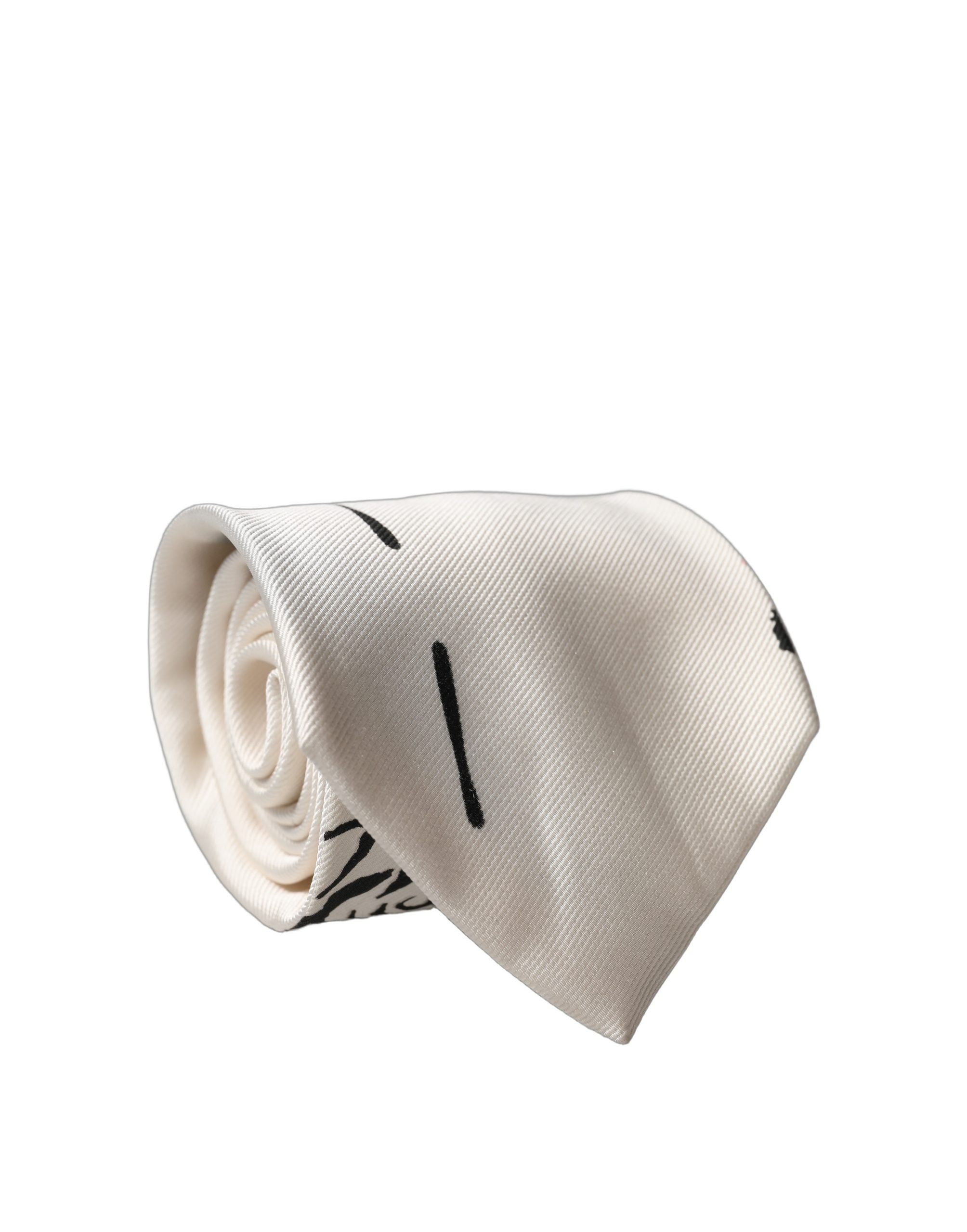 Cravate en soie réglable Dolce & Gabbana blanche à motif floral tatoué pour homme