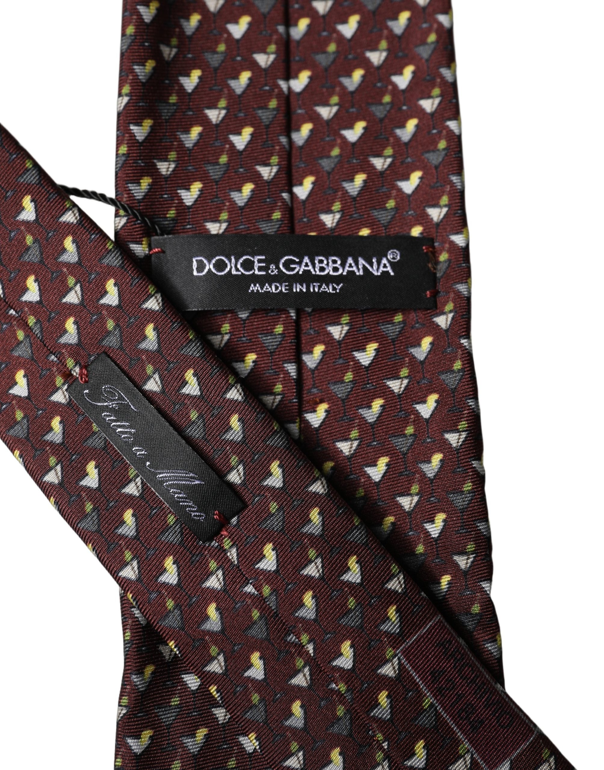 Cravate en soie géométrique bordeaux ajustable pour homme Dolce & Gabbana