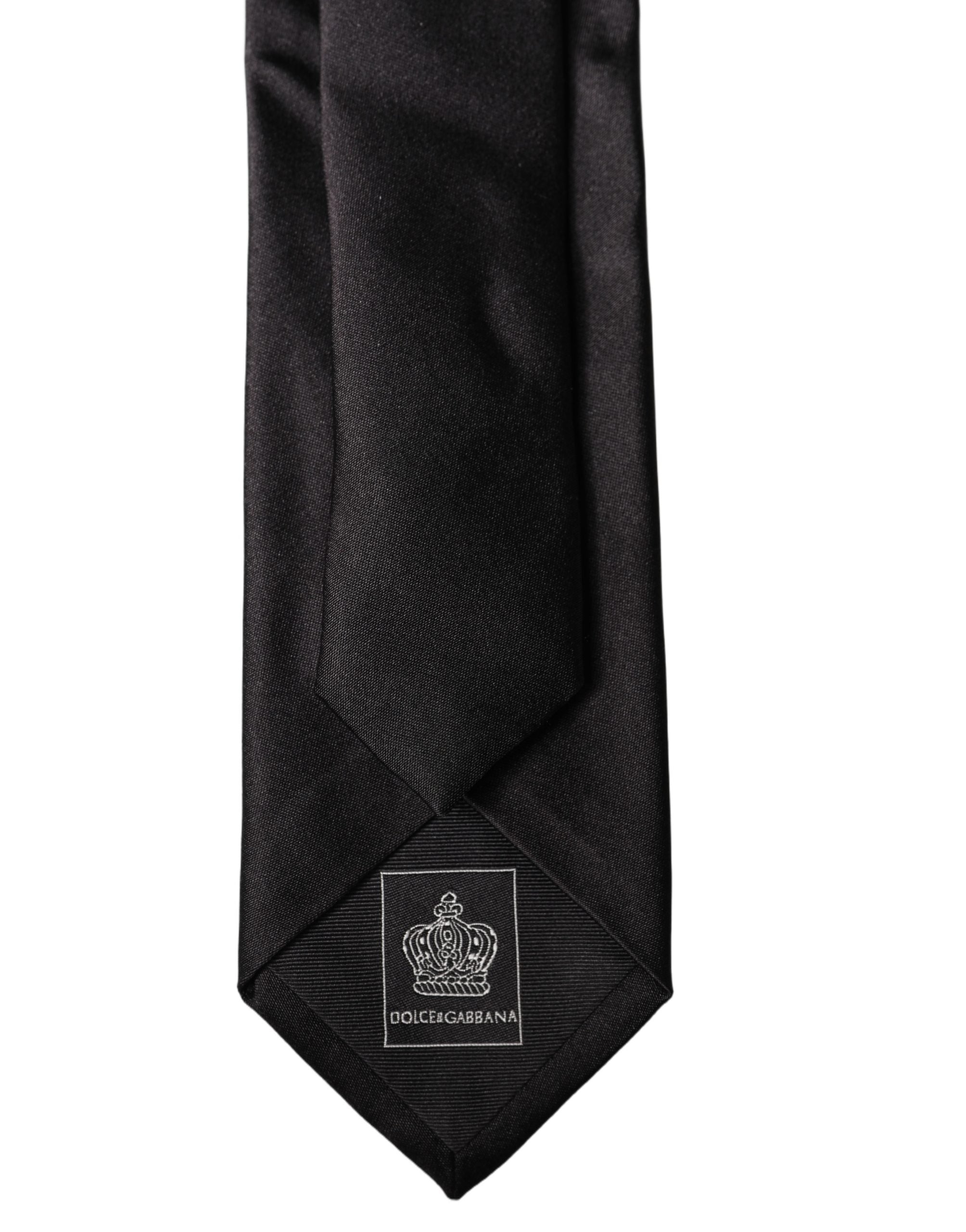 Cravate pour homme large réglable en satin de soie uni noir Dolce & Gabbana