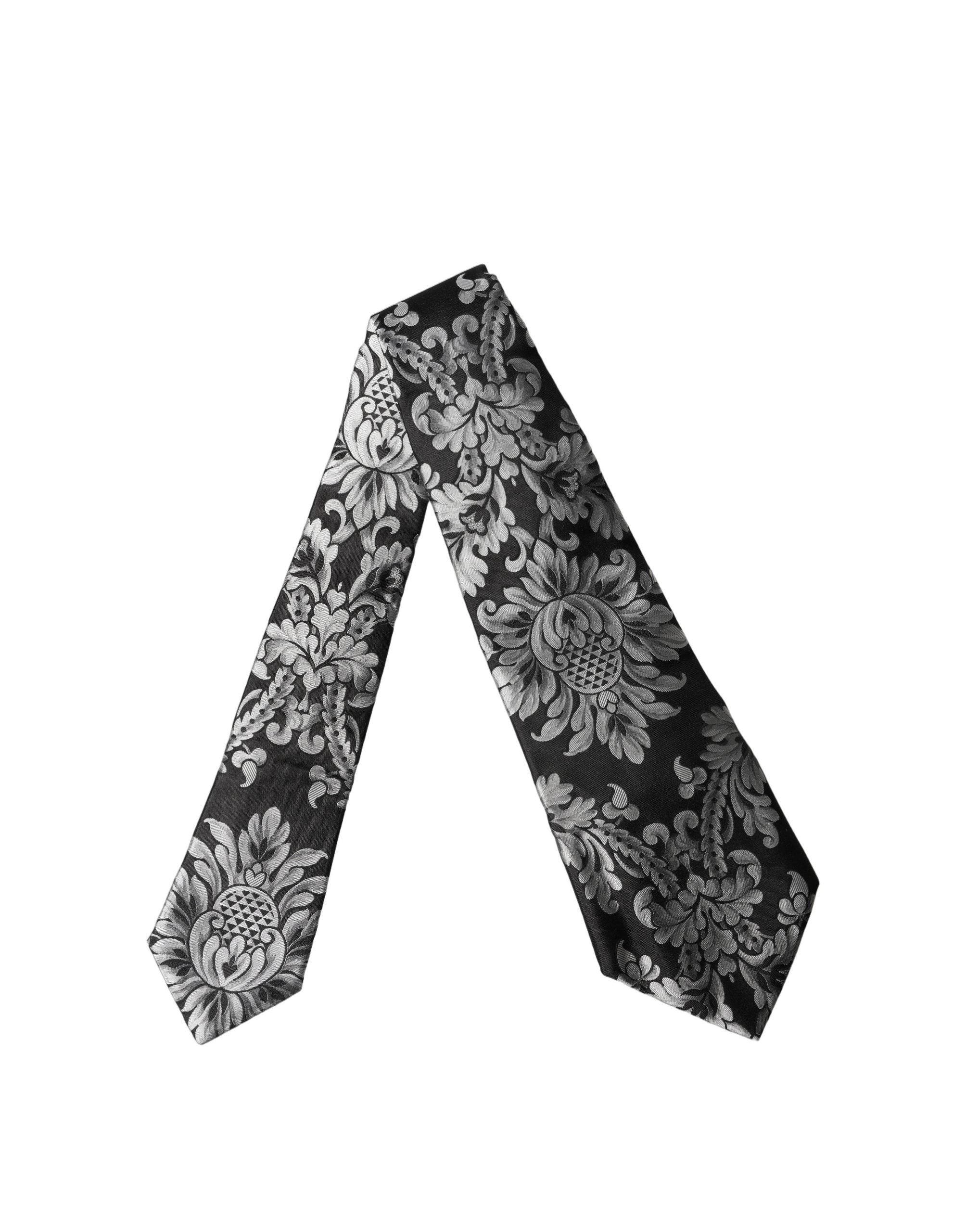 Cravate réglable en soie noire et argentée à motif floral Dolce & Gabbana pour femme
