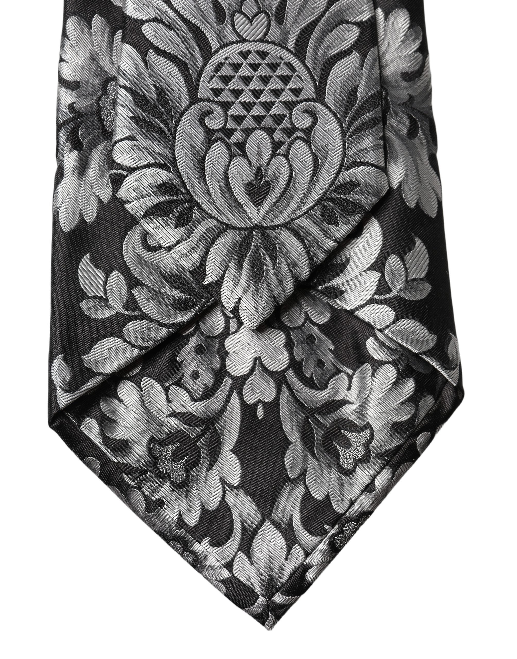 Cravate réglable en soie noire et argentée à motif floral Dolce & Gabbana pour femme