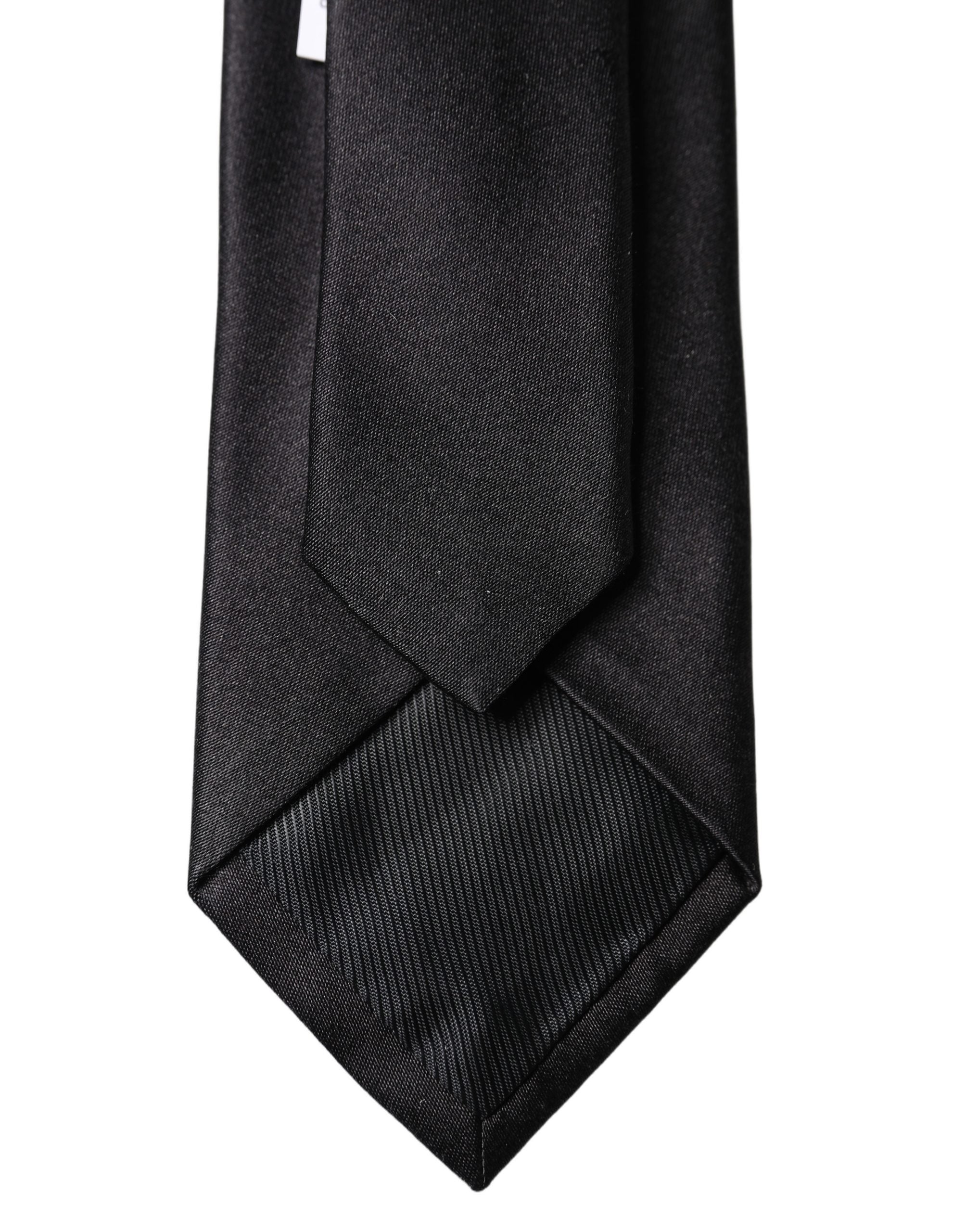Dolce & Gabbana Schwarze Einfarbige Seidensatin Breite Verstellbare Herren Krawatte Binder
