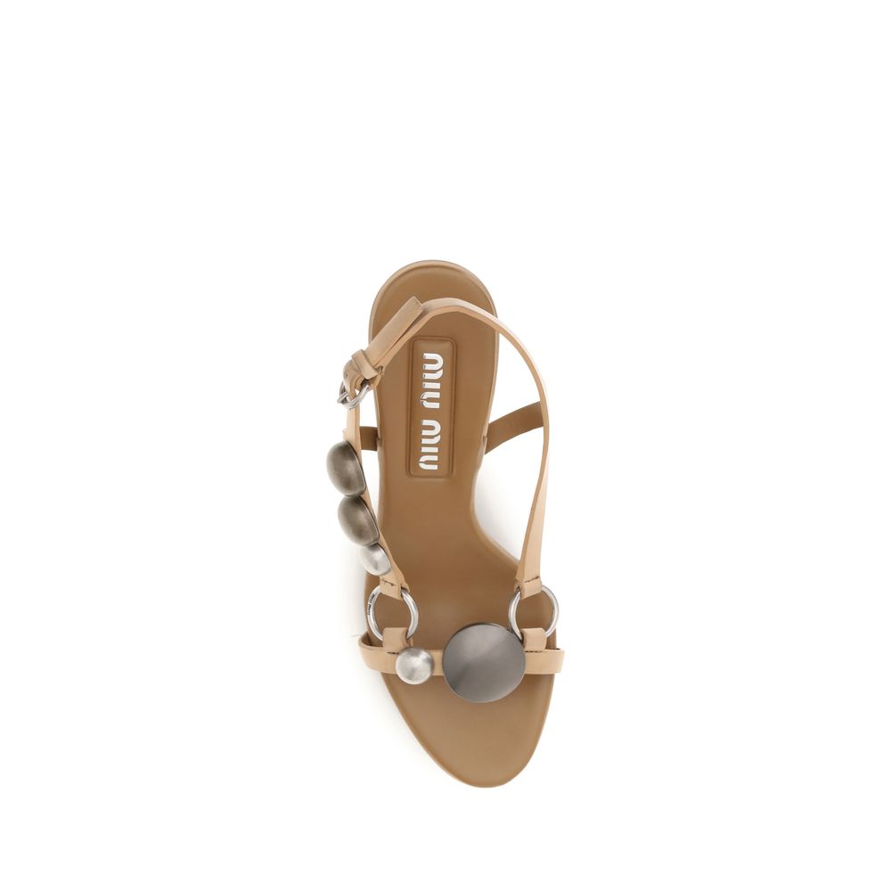 Miu Miu Braune Kalbsleder Stiletto-Sandalen aus Bos Taurus