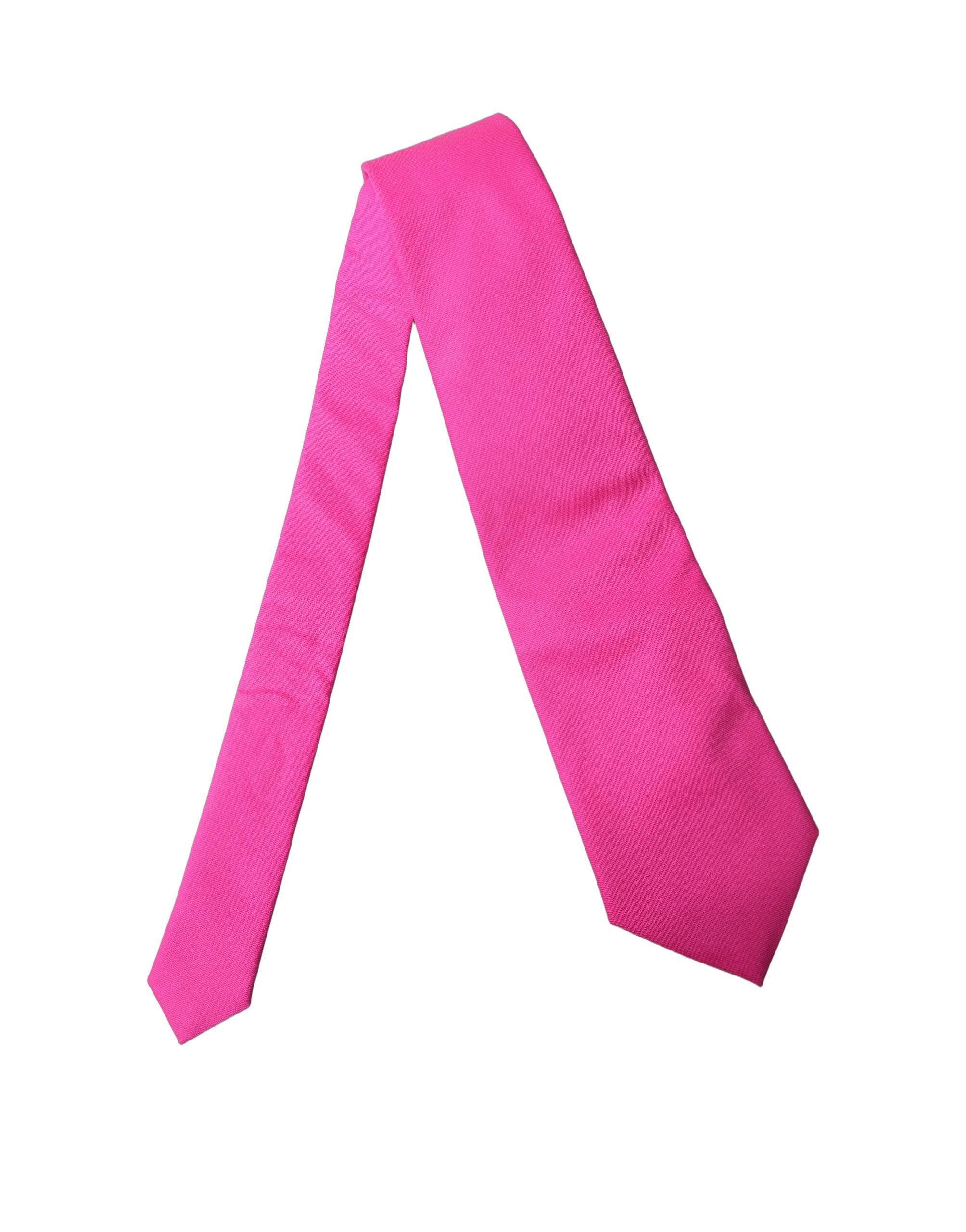 Dolce & Gabbana Cravate Ajustable Femme en Soie Satinée Rose Néon Unie
