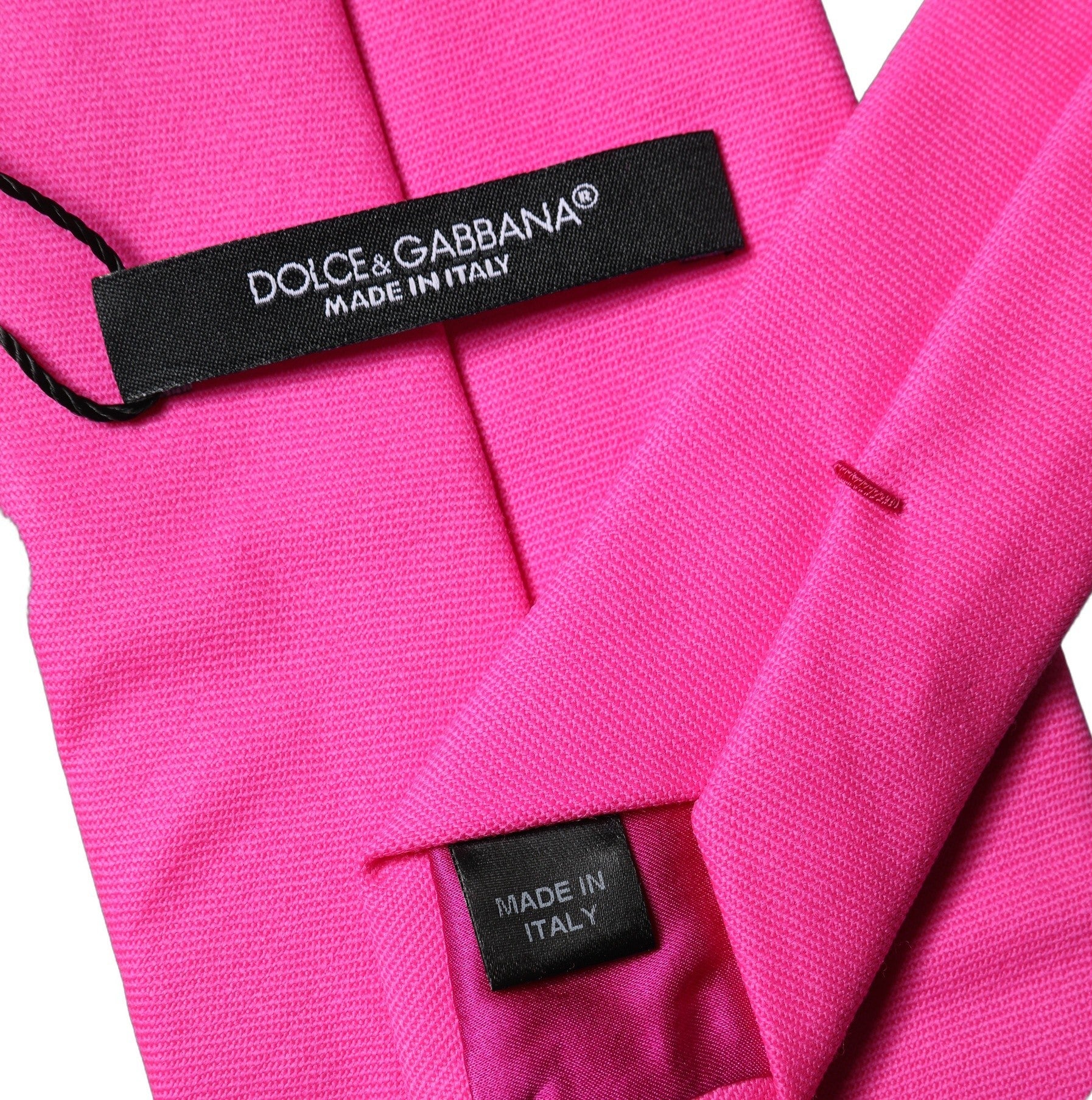 Dolce & Gabbana Cravate Ajustable Femme en Soie Satinée Rose Néon Unie
