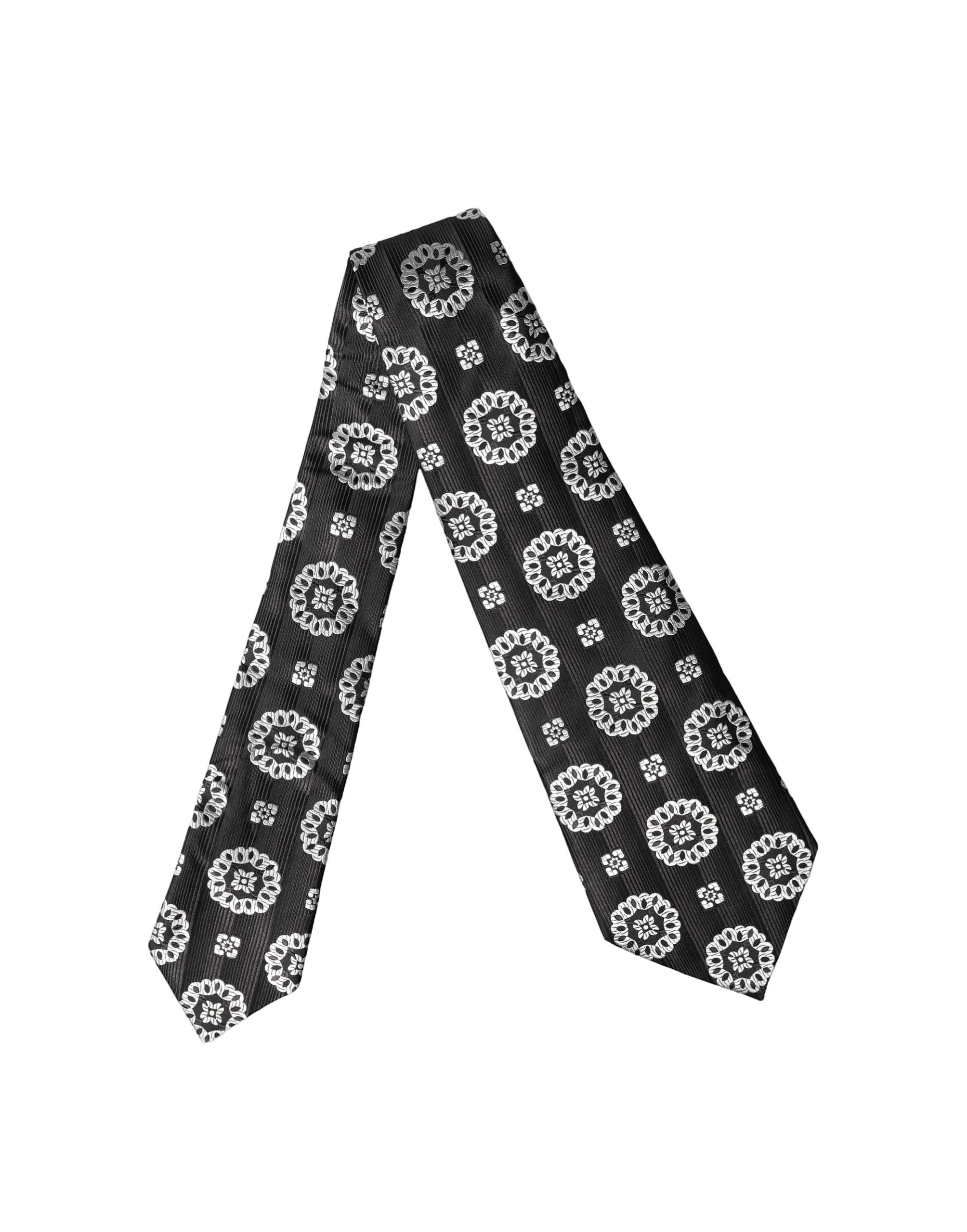 Cravate réglable en soie à motif floral noir et blanc Dolce & Gabbana pour femme