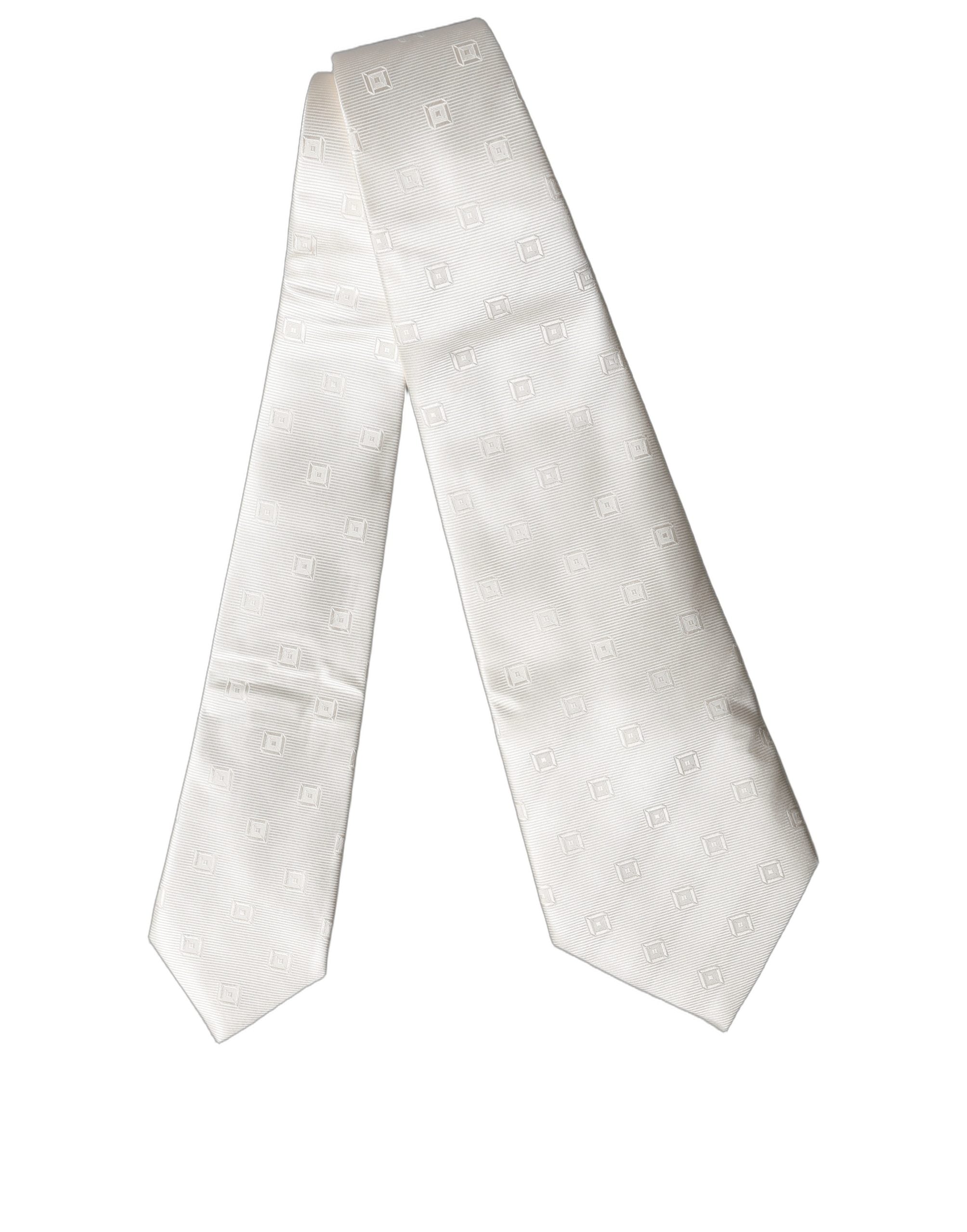 Dolce & Gabbana Off-White Geometrische Seiden-Damenkrawatte verstellbar