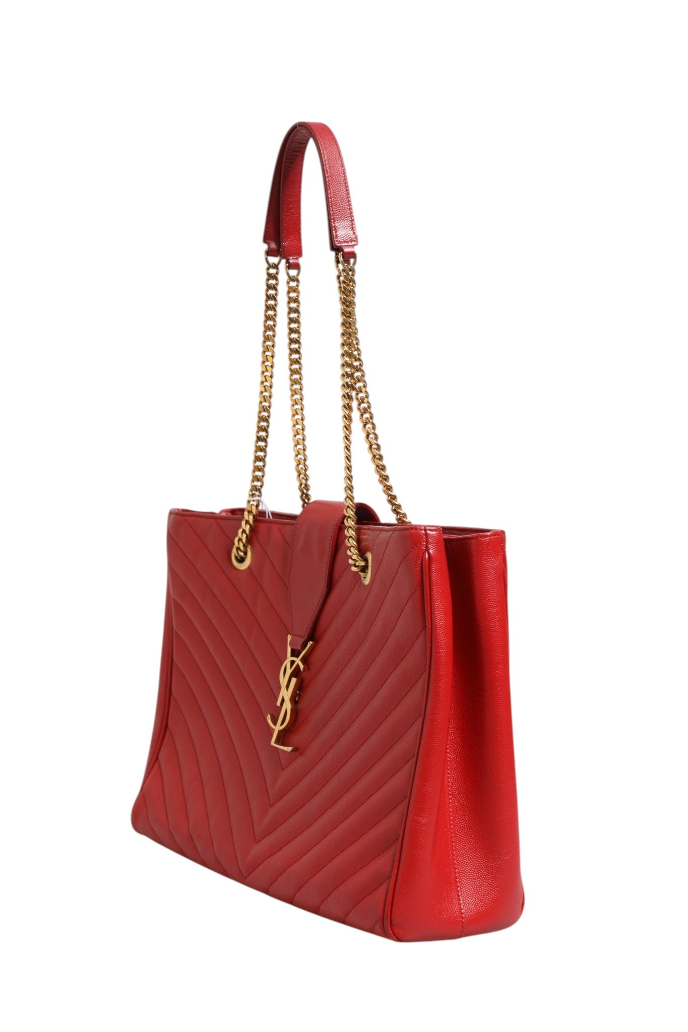 Saint Laurent Rote Chevron Gesteppte Genarbte Ledertasche mit Monogramm