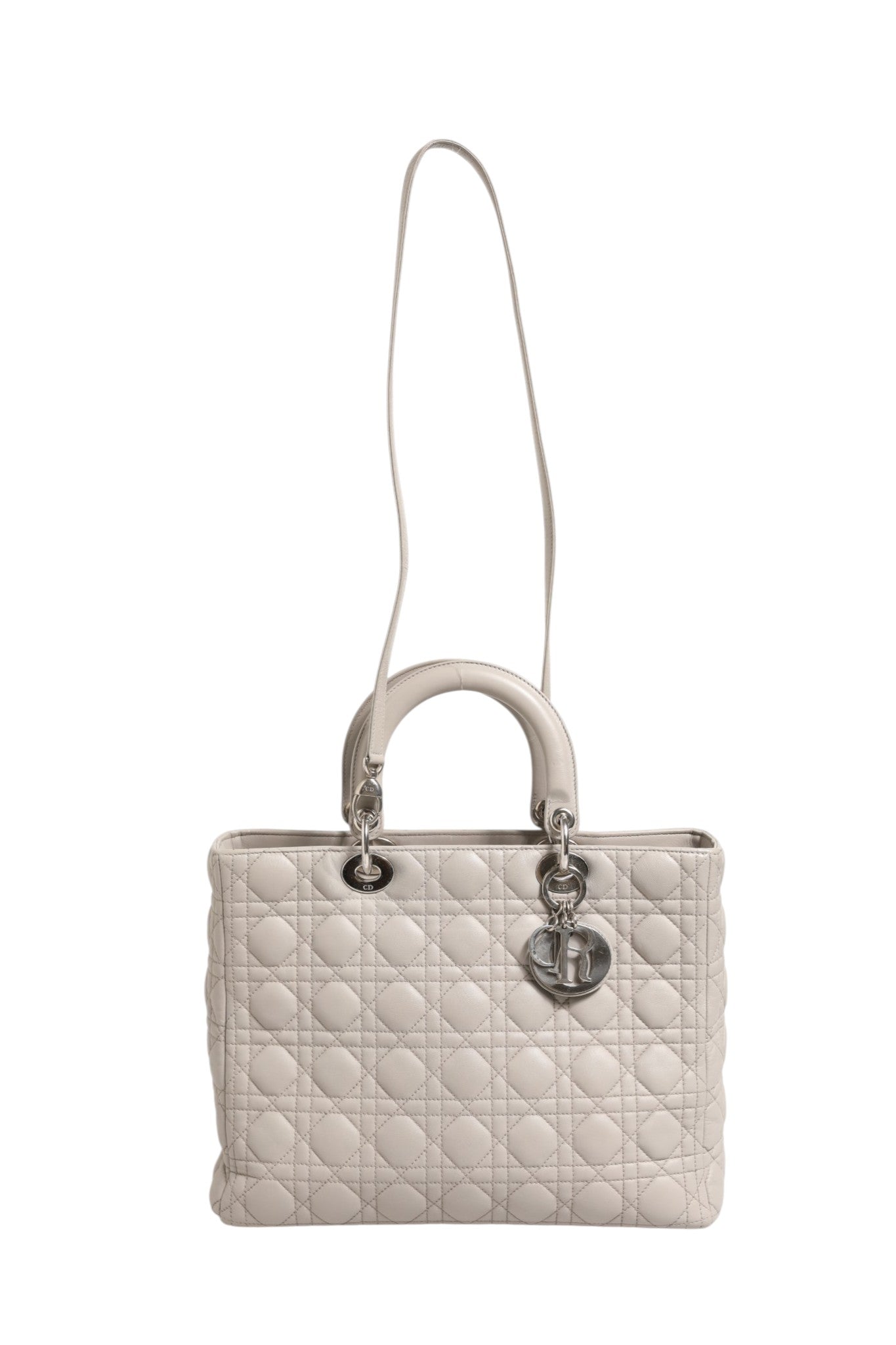 Christian Dior Lady Dior Large Grau Cannage Lammleder Tasche