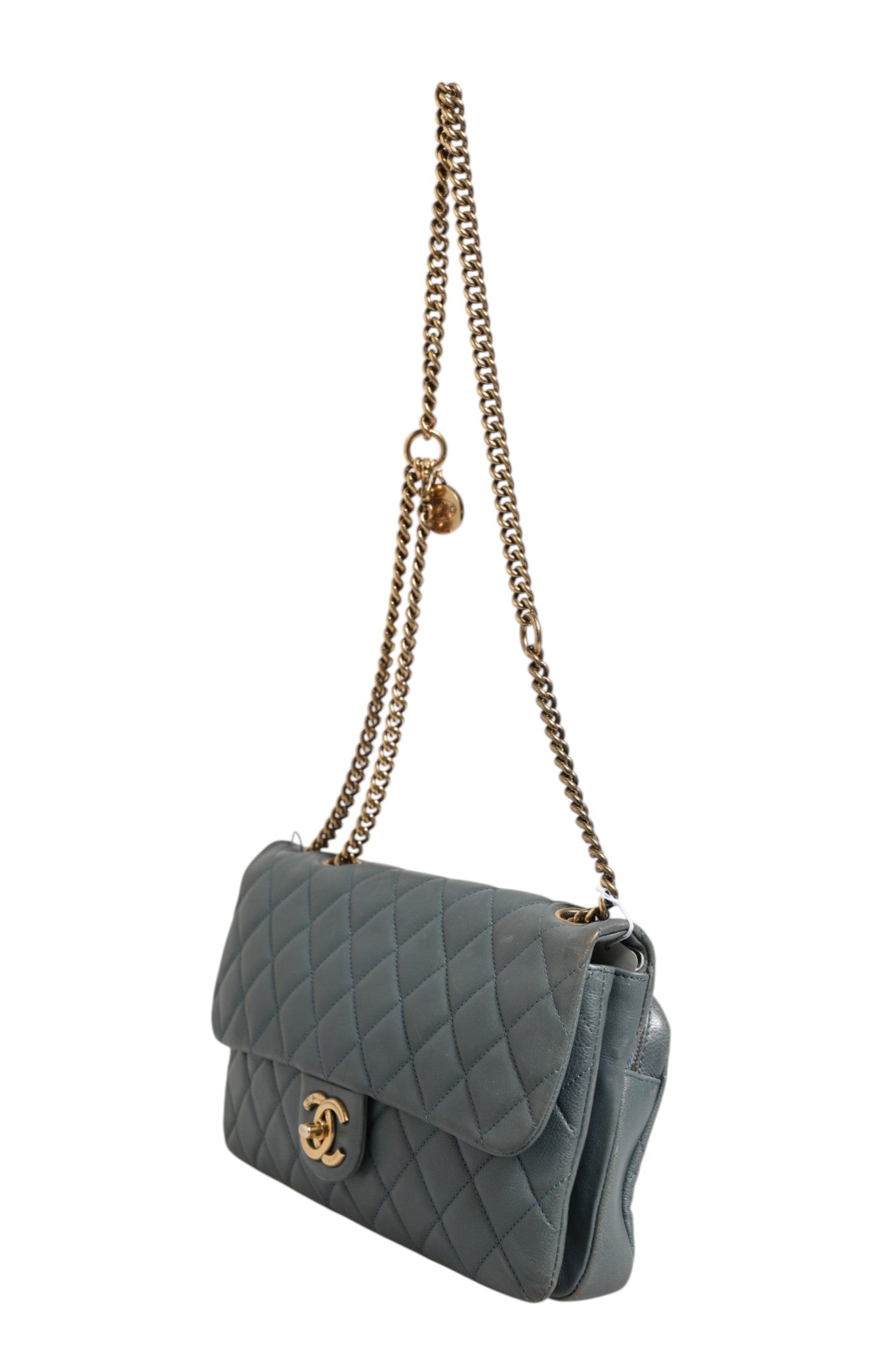 Sac à bandoulière Chanel Crown à rabat en cuir matelassé bleu