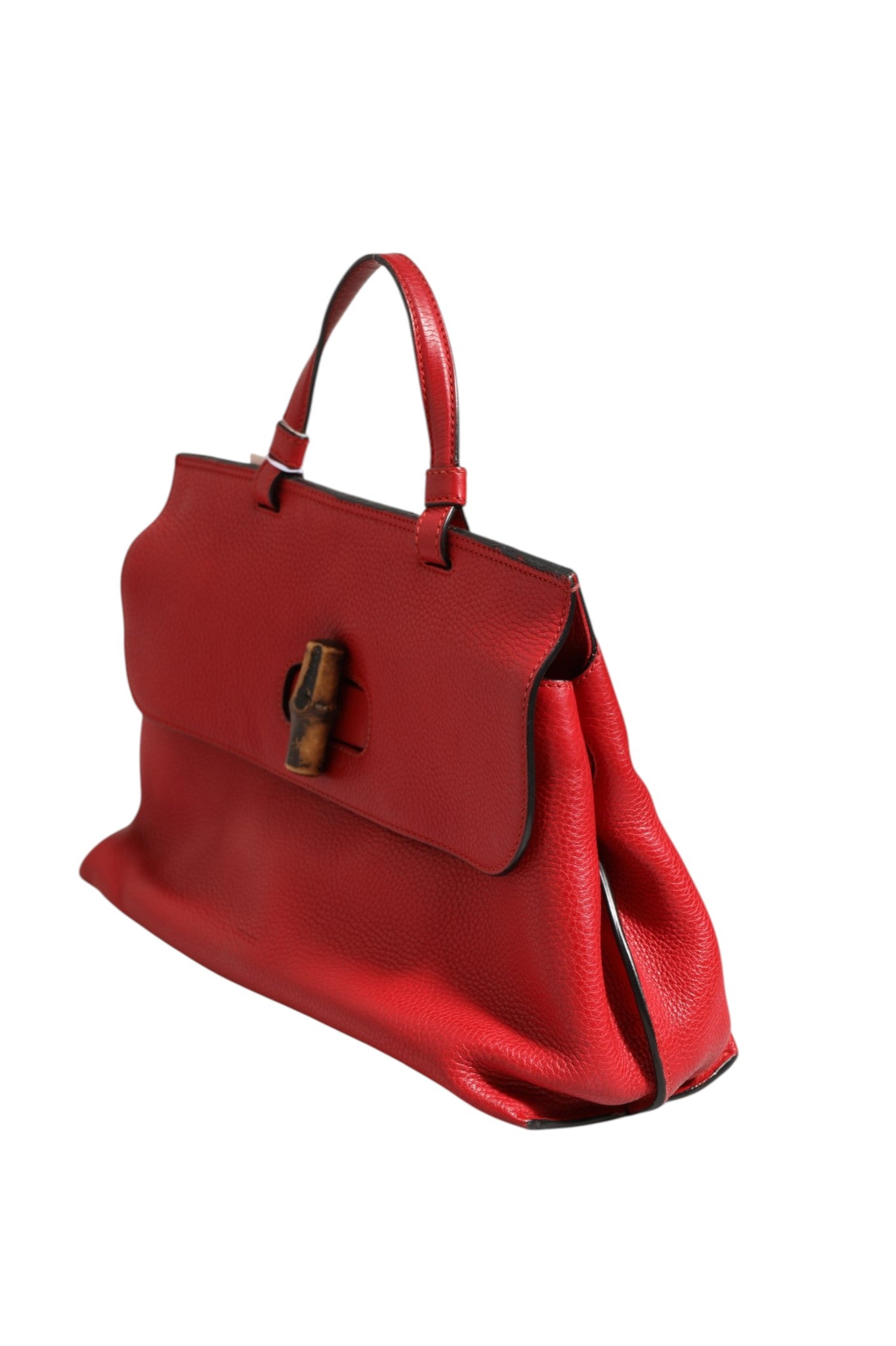 Sac cabas à bandoulière en cuir rouge et bambou Gucci Daily