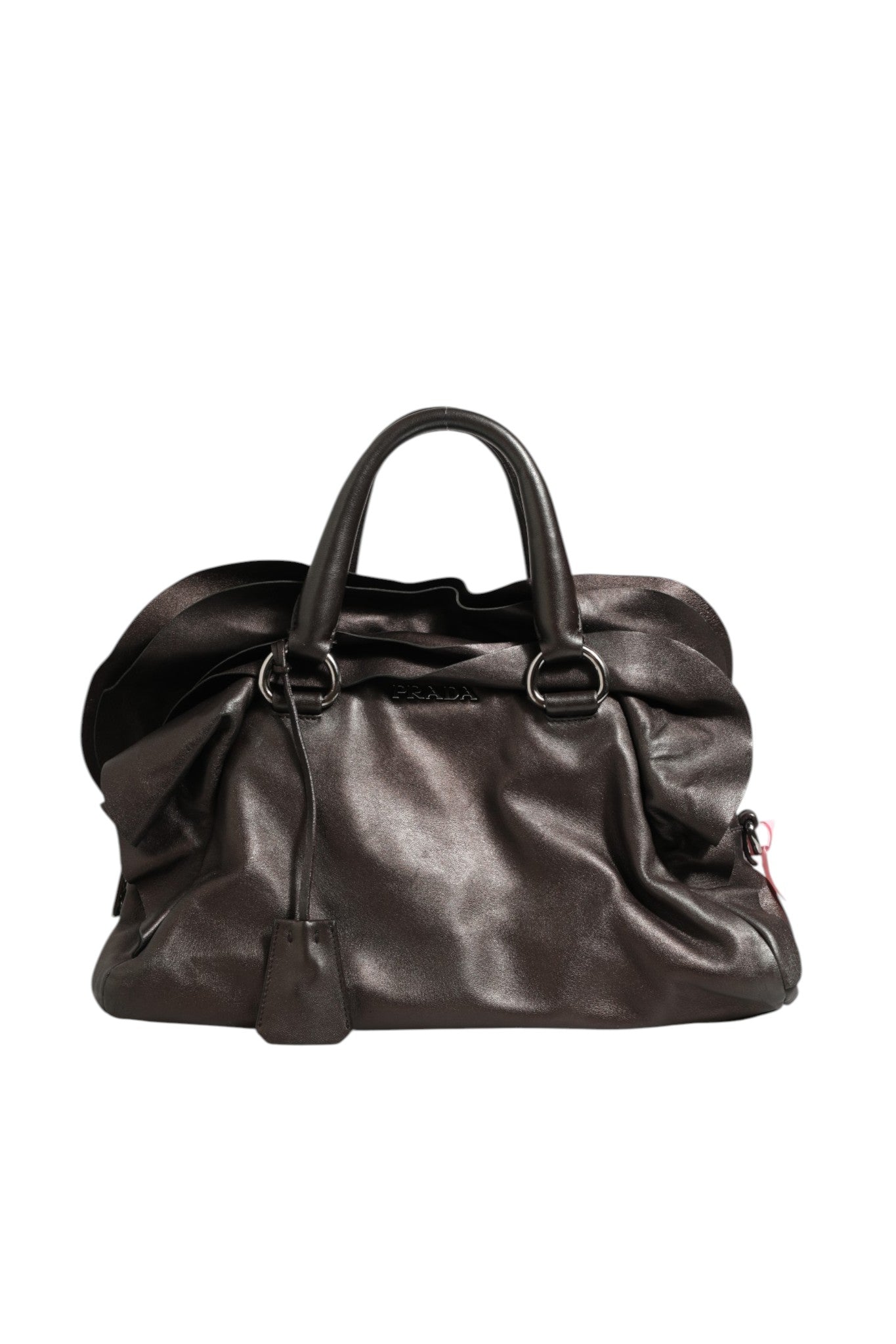 Prada Schultertasche aus Metallic-Nappaleder mit Rüschen