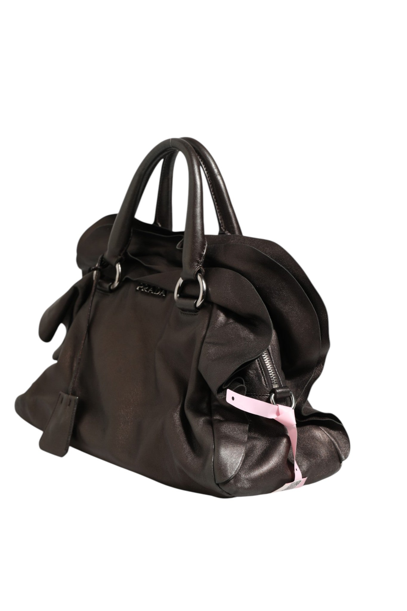 Prada Schultertasche aus Metallic-Nappaleder mit Rüschen