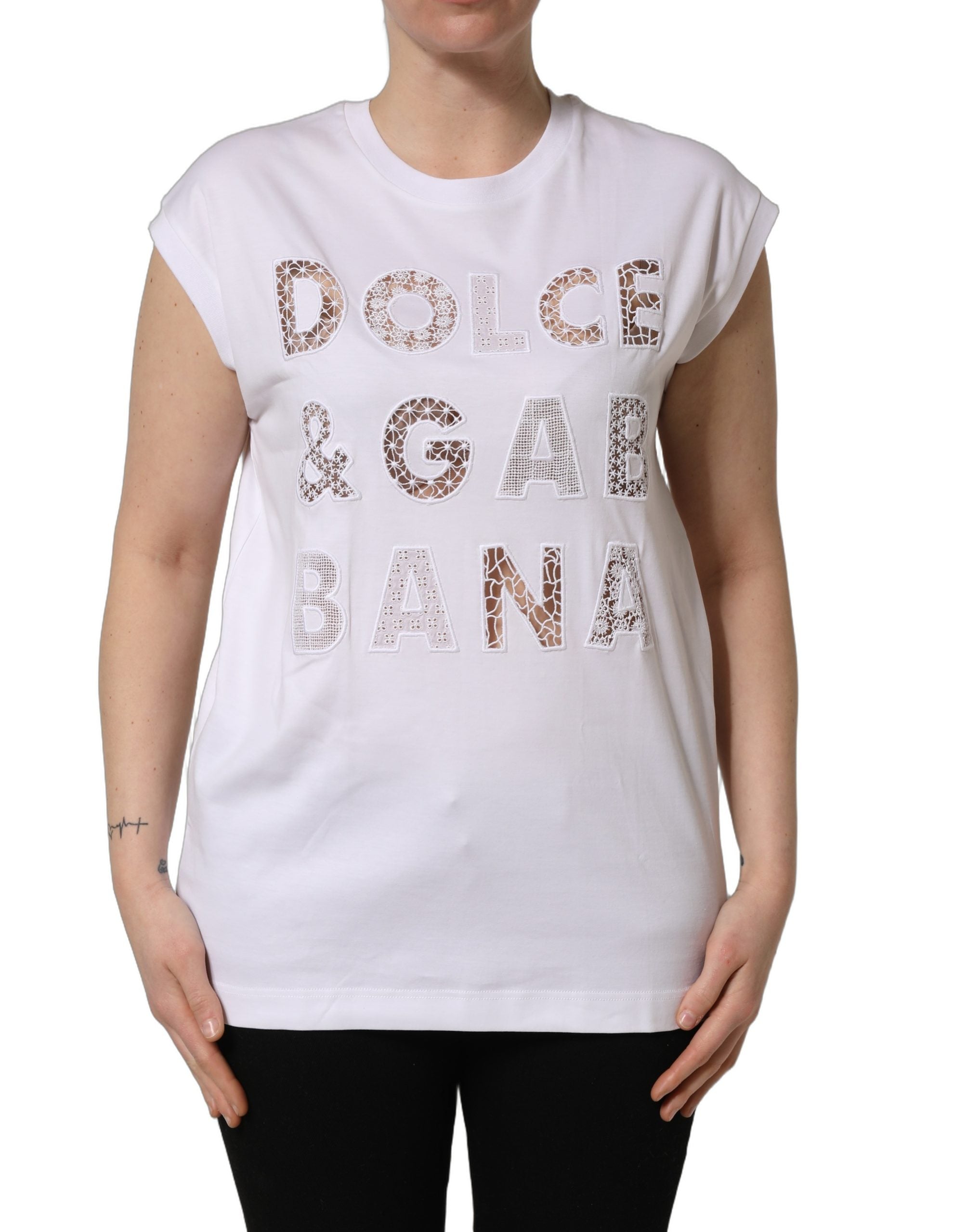 T-shirt sans manches à col rond blanc avec logo Dolce & Gabbana