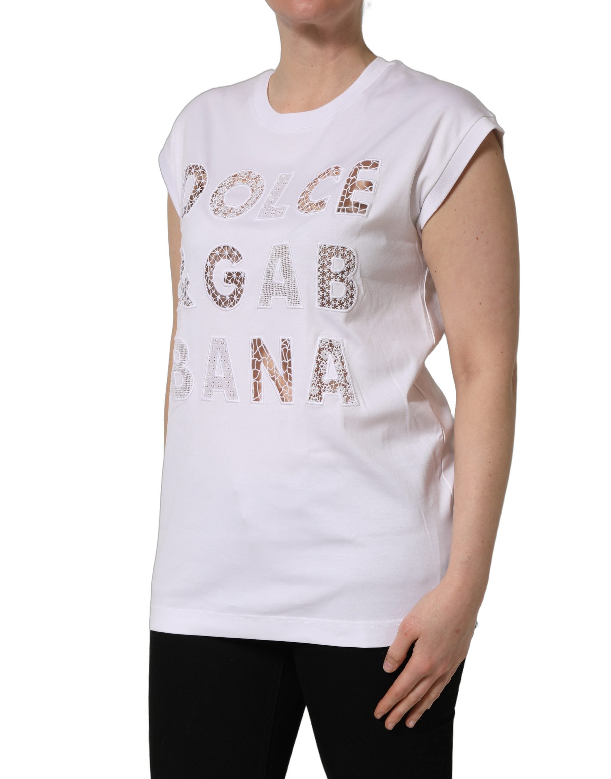 T-shirt sans manches à col rond blanc avec logo Dolce & Gabbana