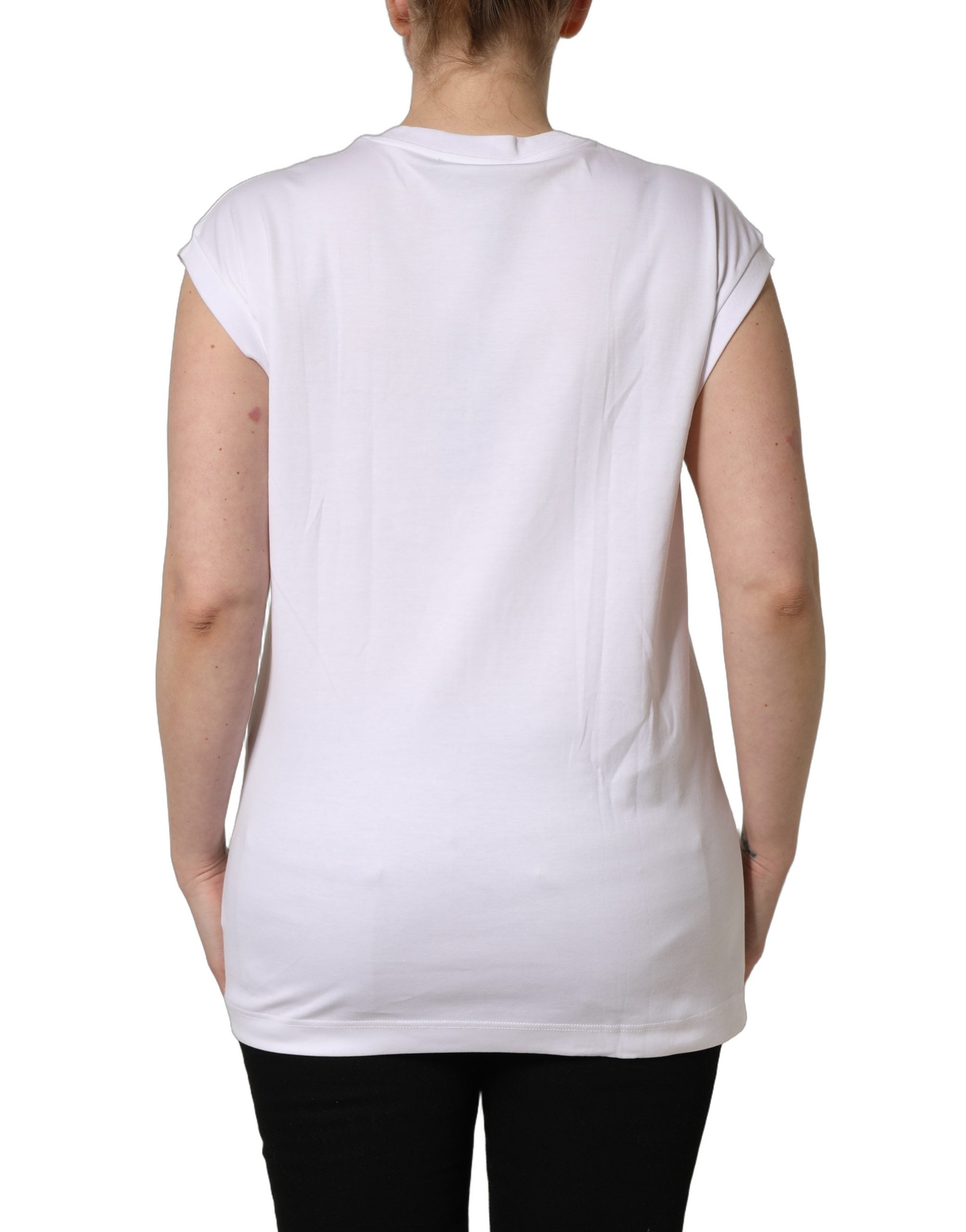 T-shirt sans manches à col rond blanc avec logo Dolce & Gabbana