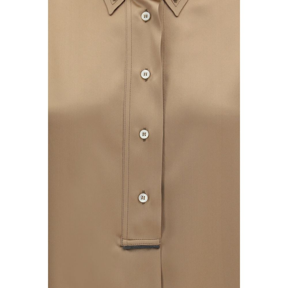 Chemise Brunello Cucinelli à manches courtes en soie beige