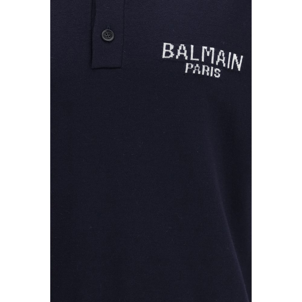 Balmain Polo-Shirt aus blauer Wolle mit Widder-Motiv