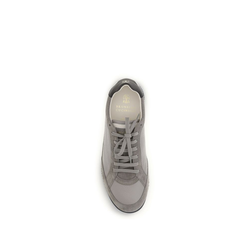 Brunello Cucinelli Gray Calf Leather Bos Taurus Sneakers