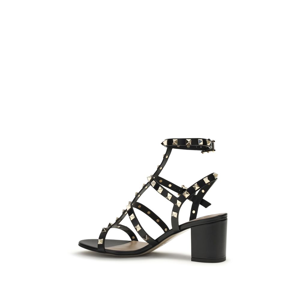 Valentino Garavani Sandales à brides en cuir de veau noir Bos Taurus