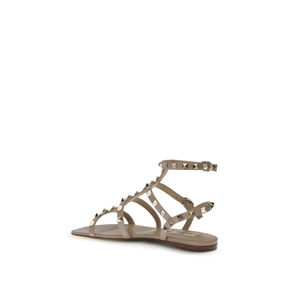 Valentino Garavani Flache Sandalen aus beigefarbenem Kalbsleder vom Hausrind